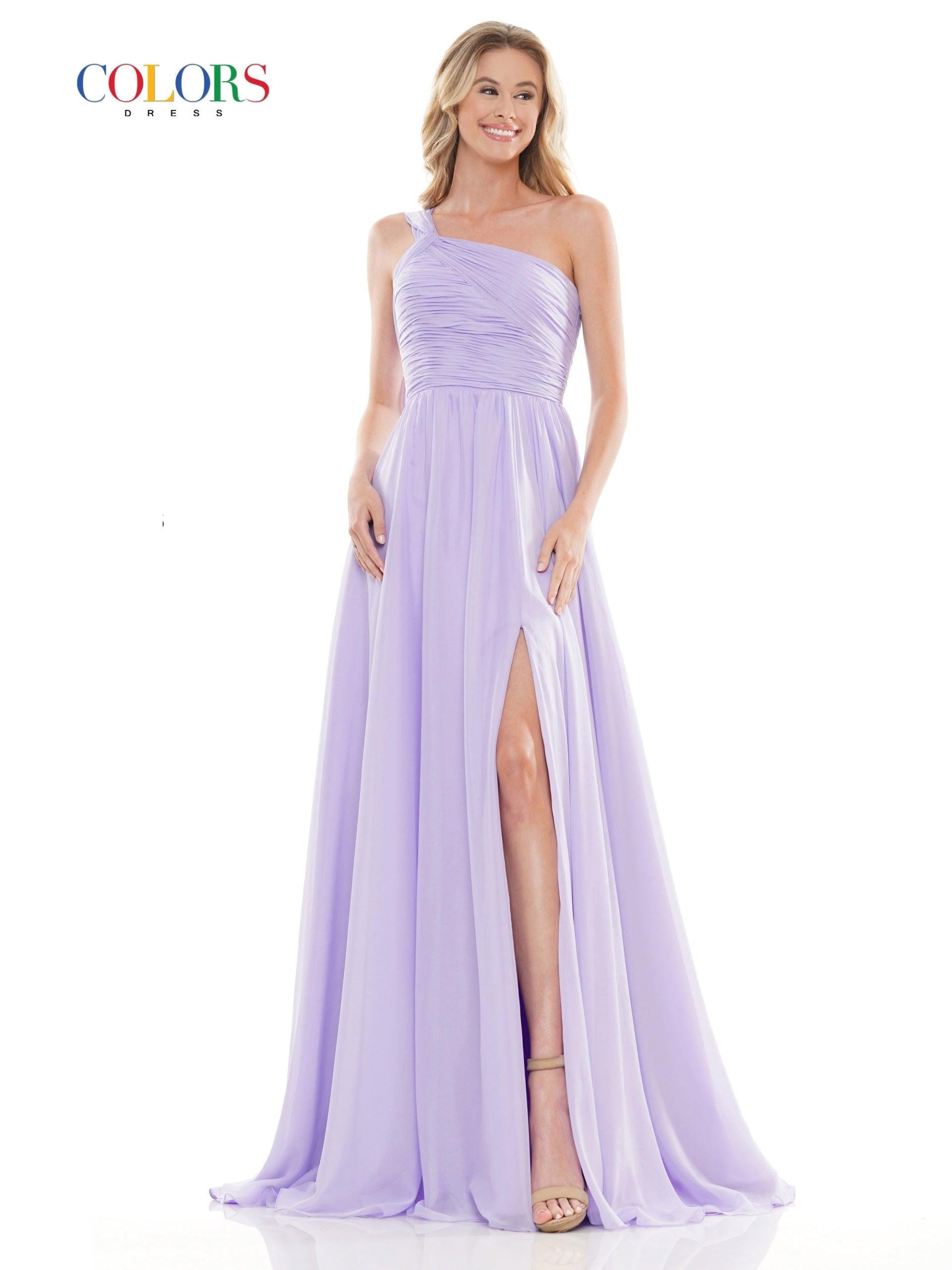 Colors Long One Shoulder Prom Chiffon Dress 2714 - The Dress Outlet