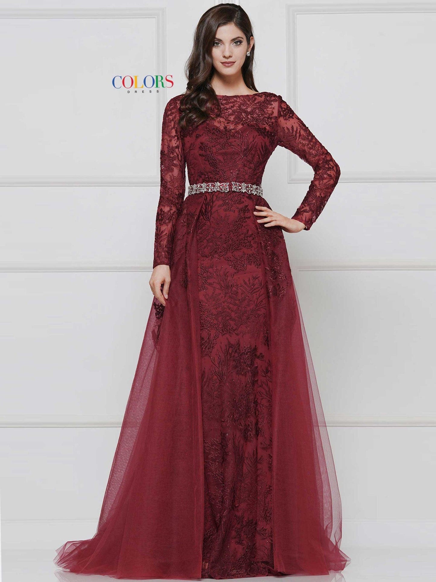 Colors Long Sleeve Formal Prom Dress 1830SL - The Dress Outlet