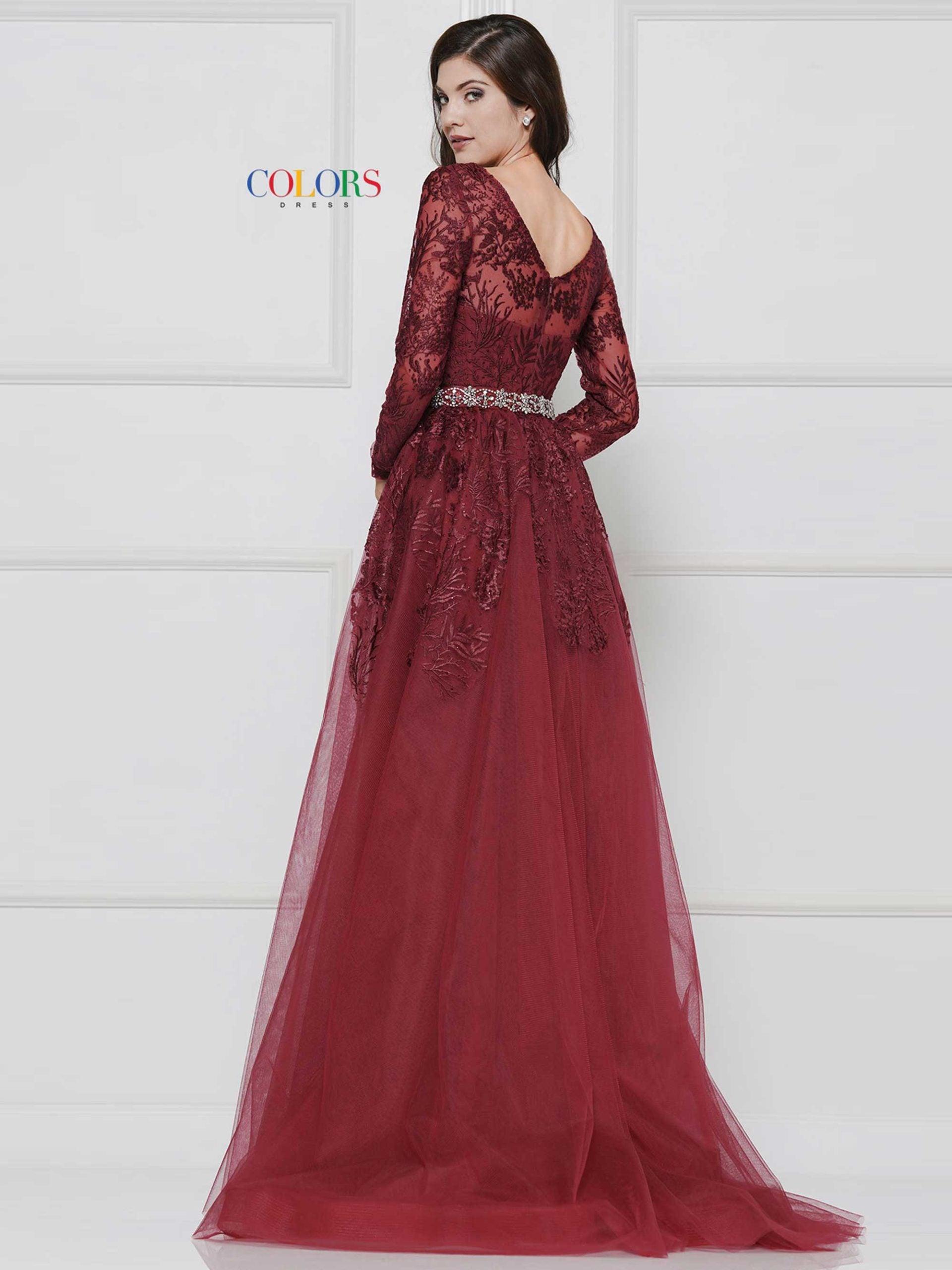 Colors Long Sleeve Formal Prom Dress 1830SL - The Dress Outlet