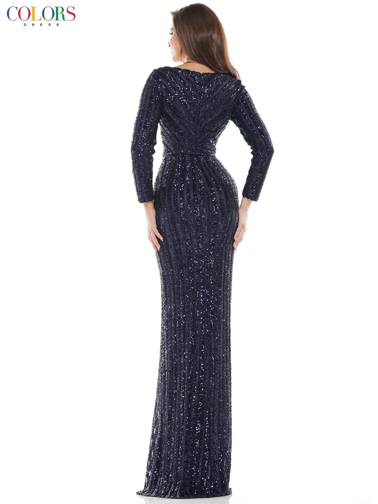 Colors Long Sleeve Formal Prom Dress Sale - The Dress Outlet