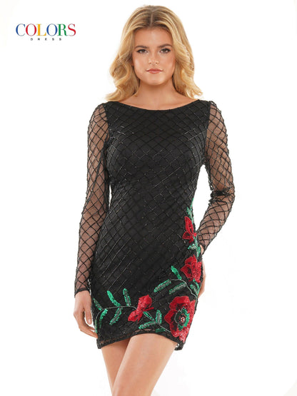 Colors Long Sleeve Homecoming Cocktail Dress 2803 - The Dress Outlet