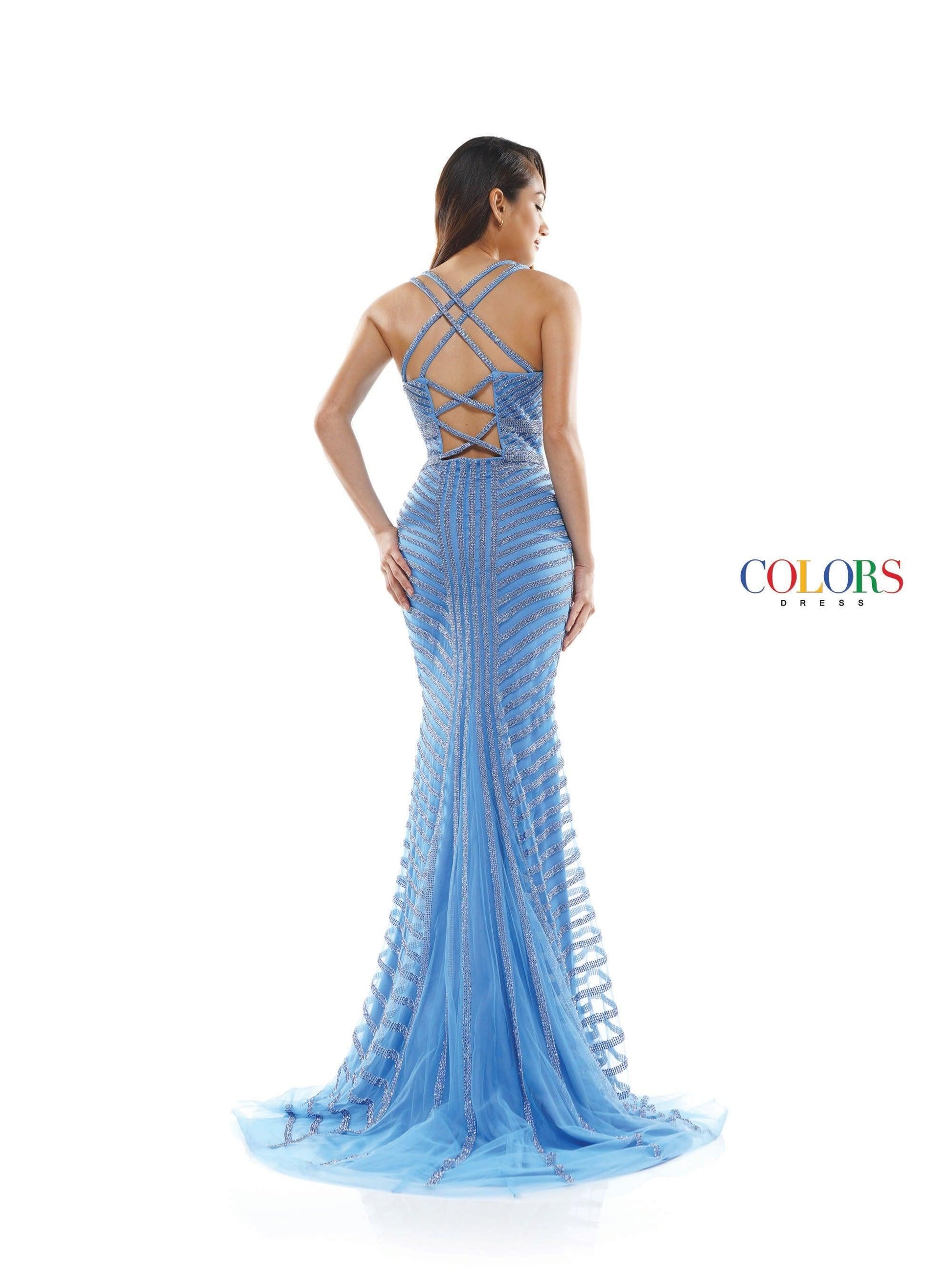 Colors 2337 Colors Long Sleeveless Formal Fitted Prom Gown