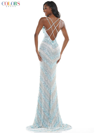 Colors Long Spaghetti Strap Beaded Prom Dress 109 - The Dress Outlet