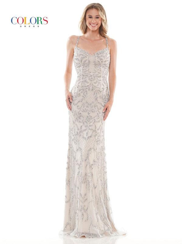 Colors K119 Colors Long Spaghetti Strap Beaded Prom Dress