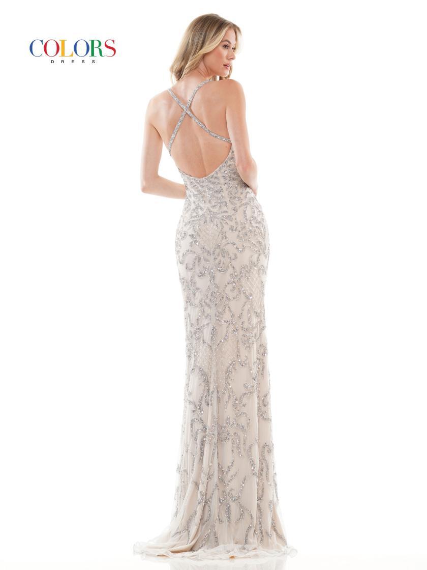 Colors K119 Colors Long Spaghetti Strap Beaded Prom Dress