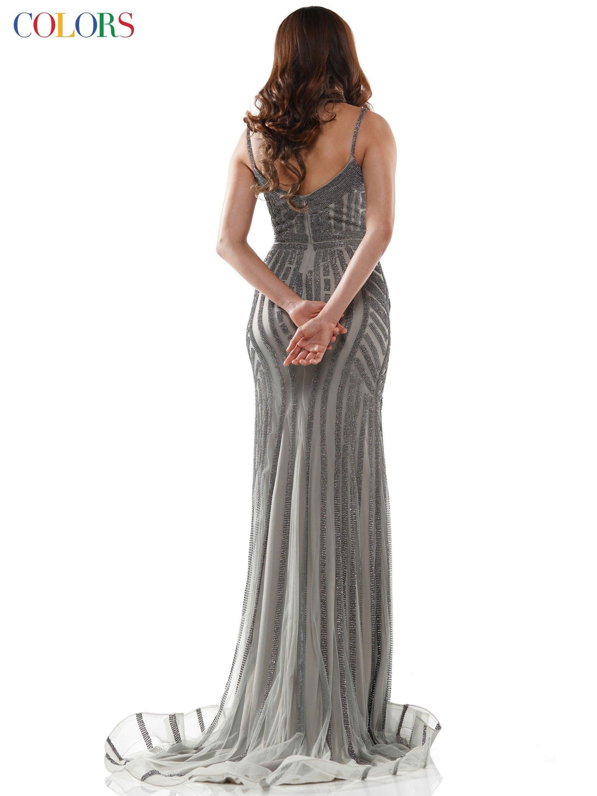 Colors Long Spaghetti Strap Beaded Prom Dress 664 - The Dress Outlet