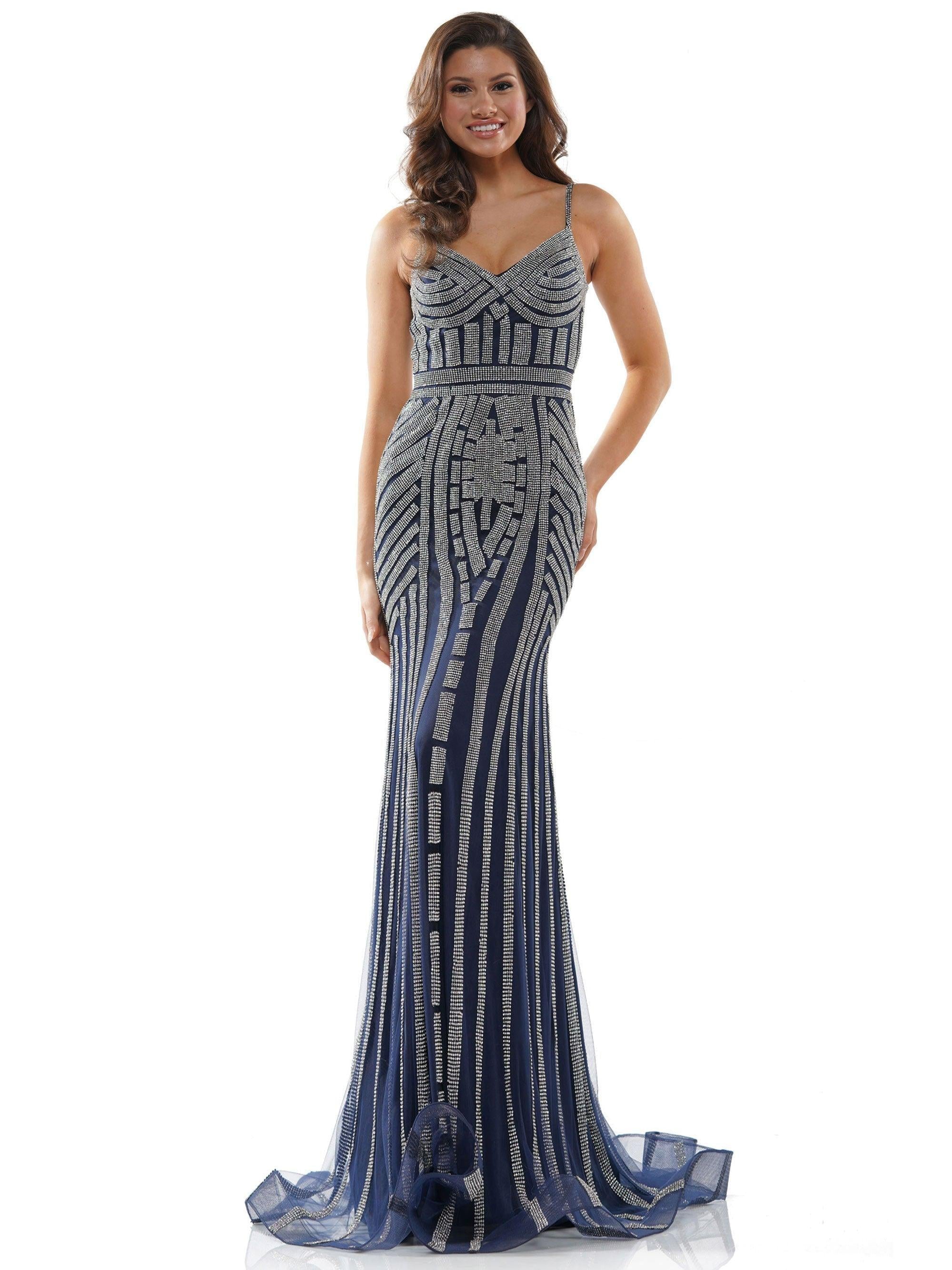 Colors Long Spaghetti Strap Beaded Prom Dress 664 - The Dress Outlet