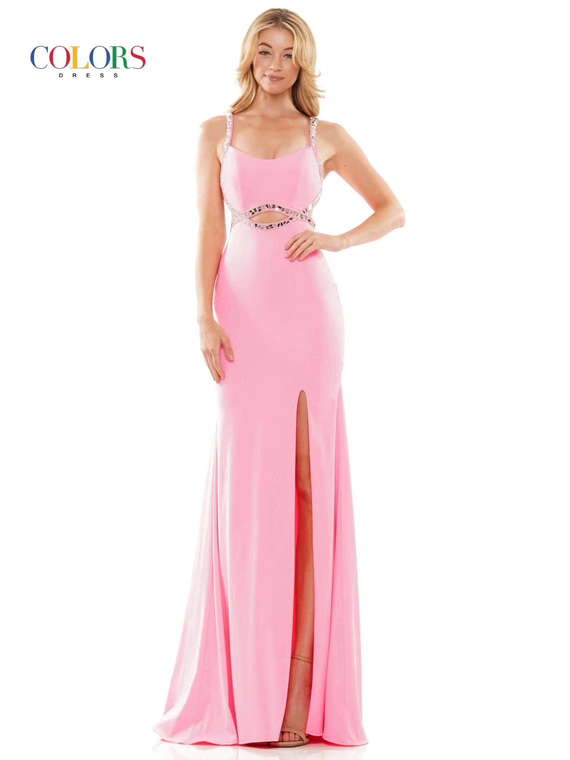 Colors Long Spaghetti Strap Evening Dress 2829 - The Dress Outlet