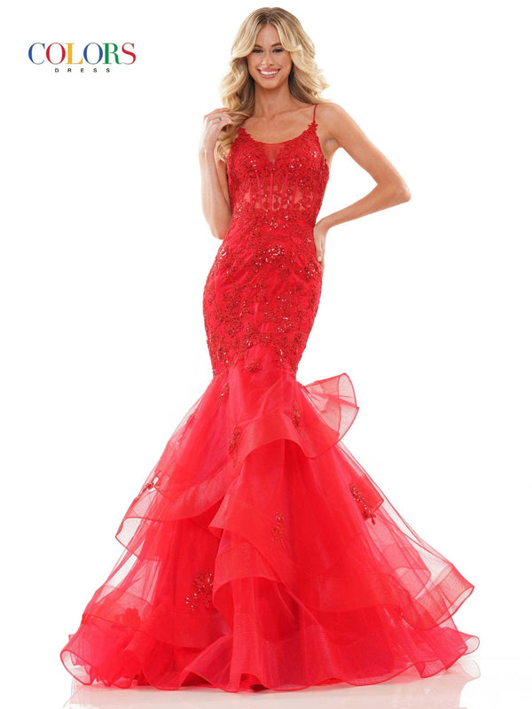 Colors Long Spaghetti Strap Evening Dress 2899 - The Dress Outlet