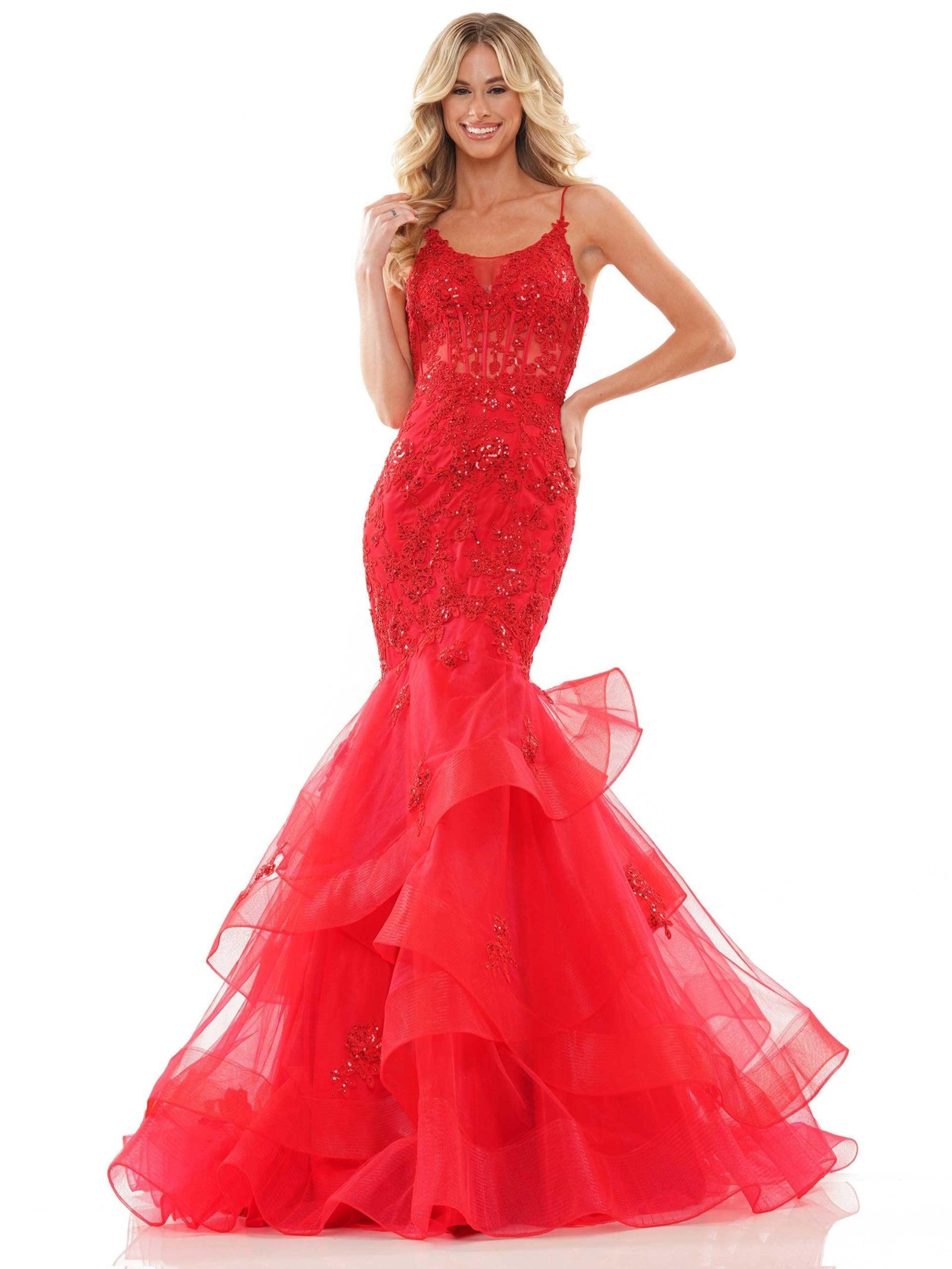 Colors Long Spaghetti Strap Evening Dress 2899 - The Dress Outlet