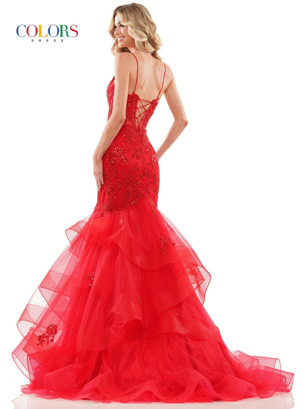 Colors Long Spaghetti Strap Evening Dress 2899 - The Dress Outlet