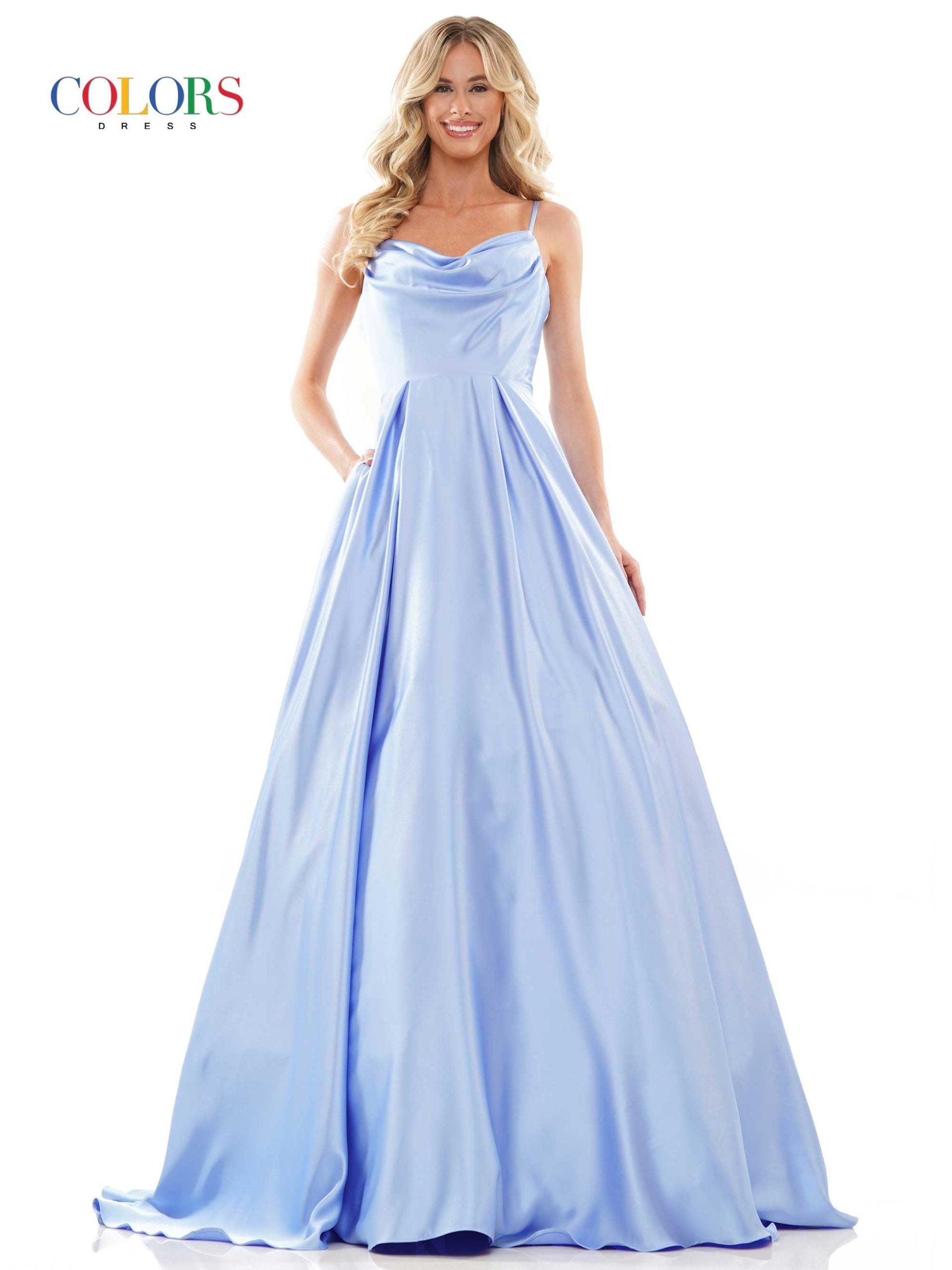 Colors Long Spaghetti Strap Evening Dress G1088 - The Dress Outlet