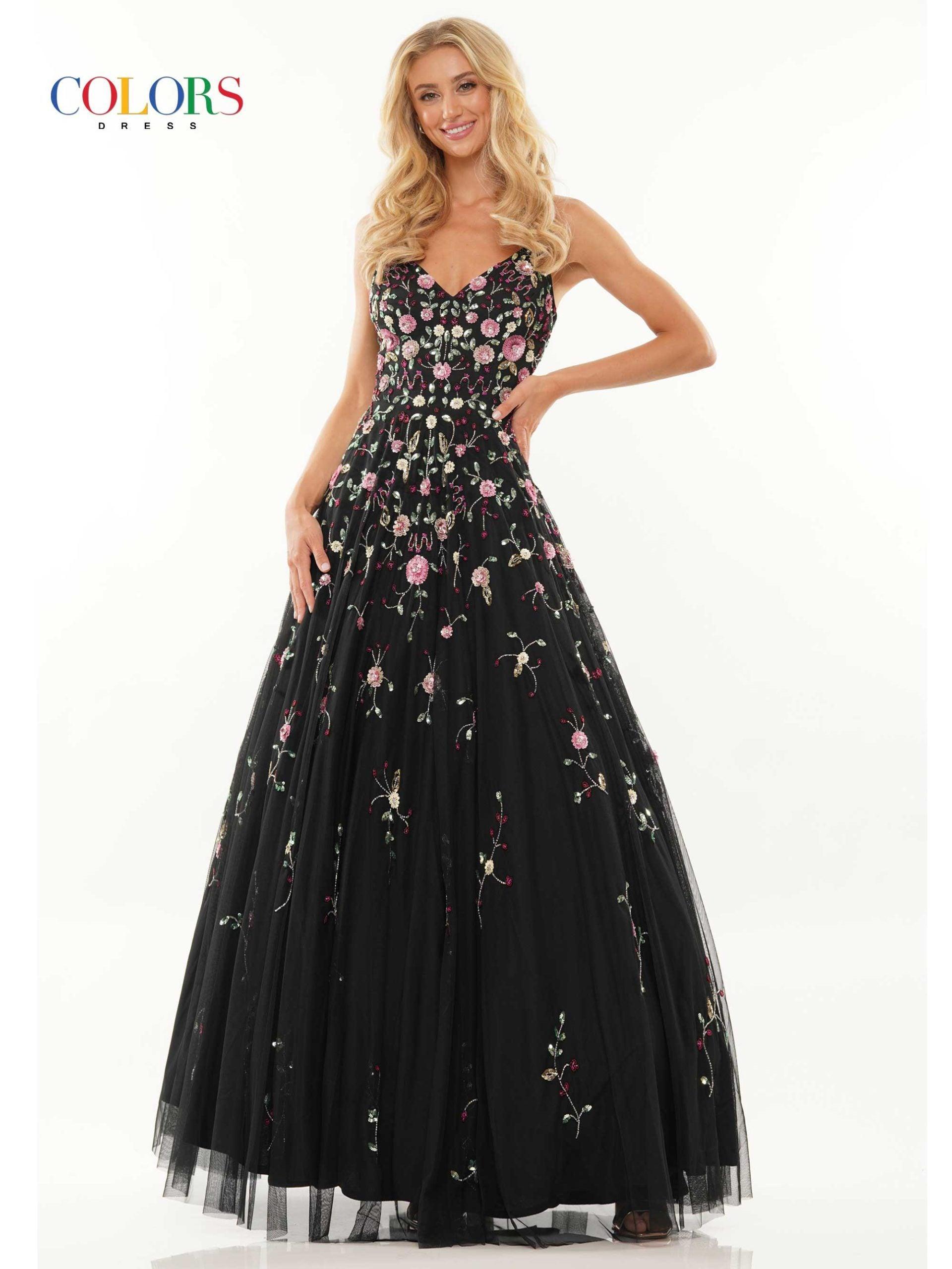 Colors Long Spaghetti Strap Evening Dress K141 - The Dress Outlet