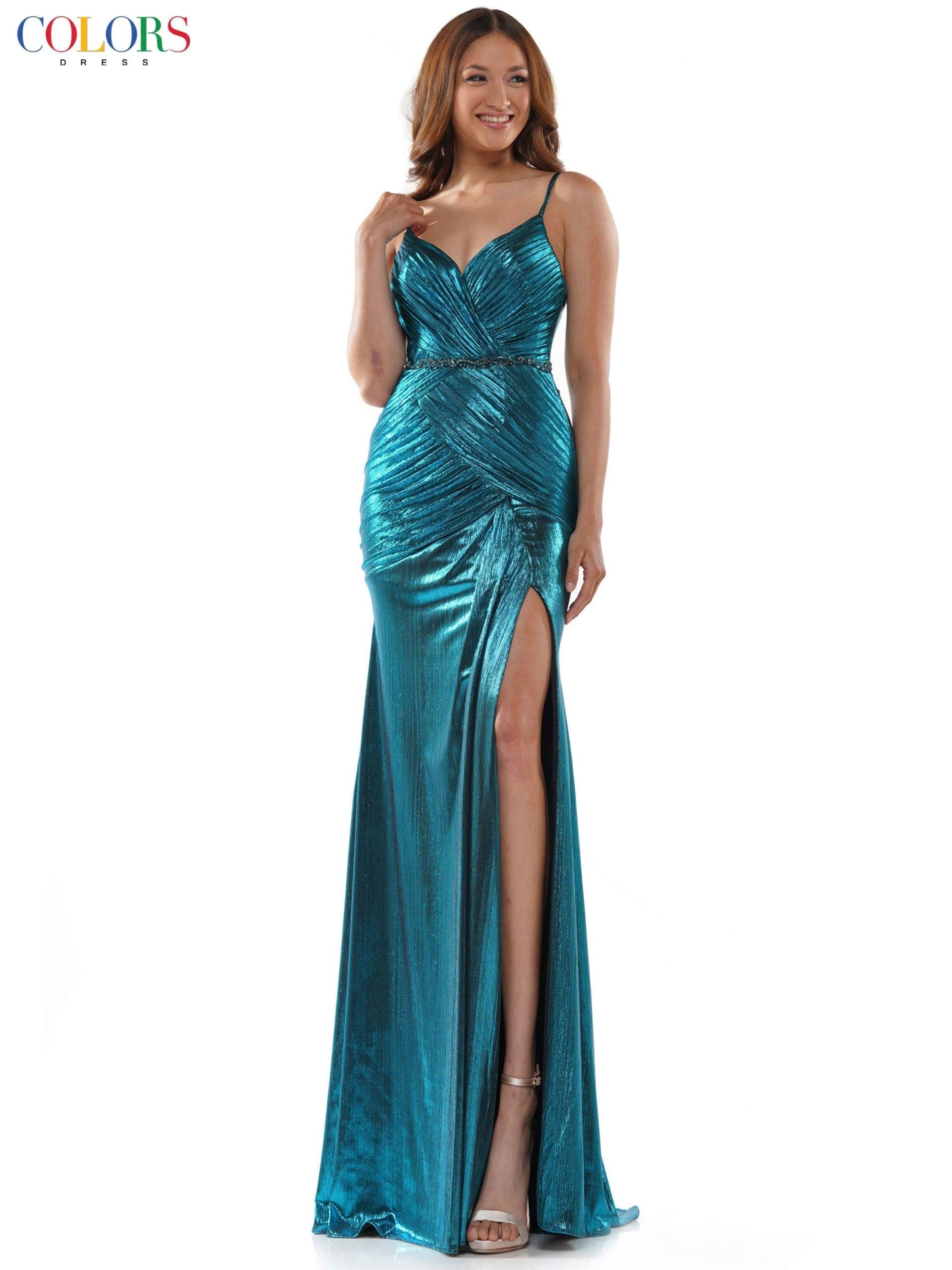 Colors 2570 Colors Long Spaghetti Strap Fitted Prom Dress
