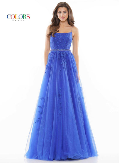 Colors Long Spaghetti Strap Formal Prom Dress 2532 - The Dress Outlet