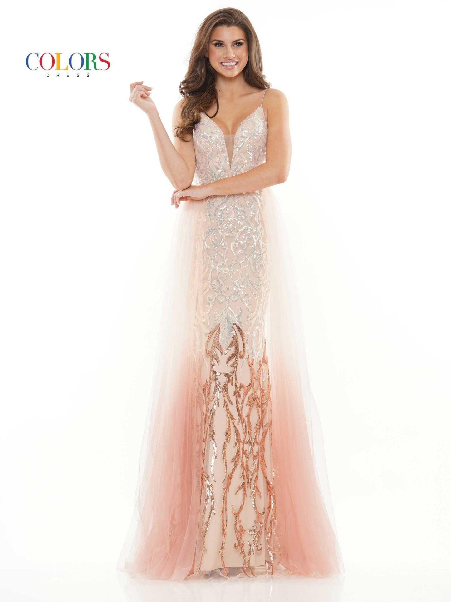Colors Long Spaghetti Strap Ombre Prom Dress 2757 - The Dress Outlet