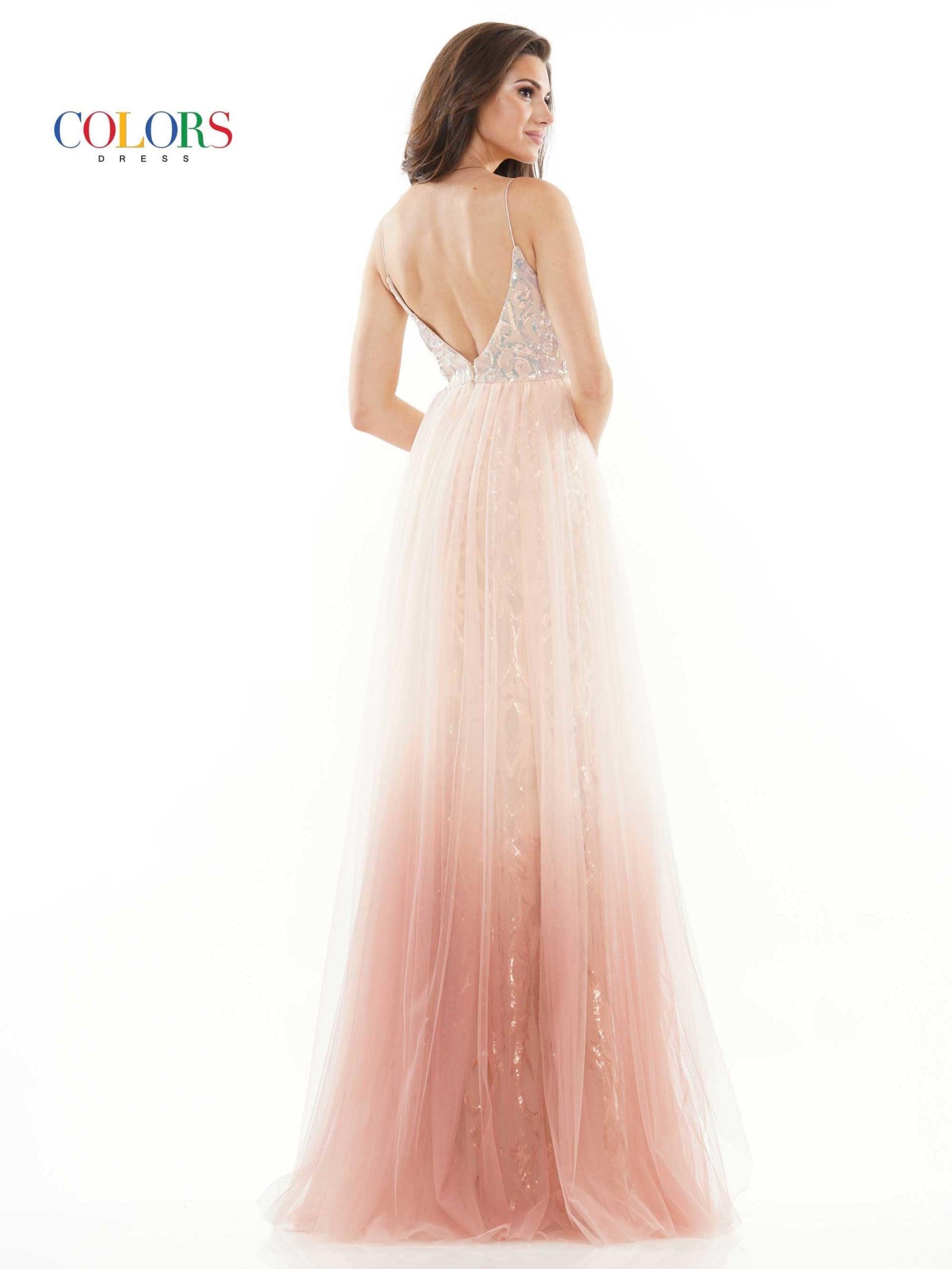 Colors Long Spaghetti Strap Ombre Prom Dress 2757 - The Dress Outlet