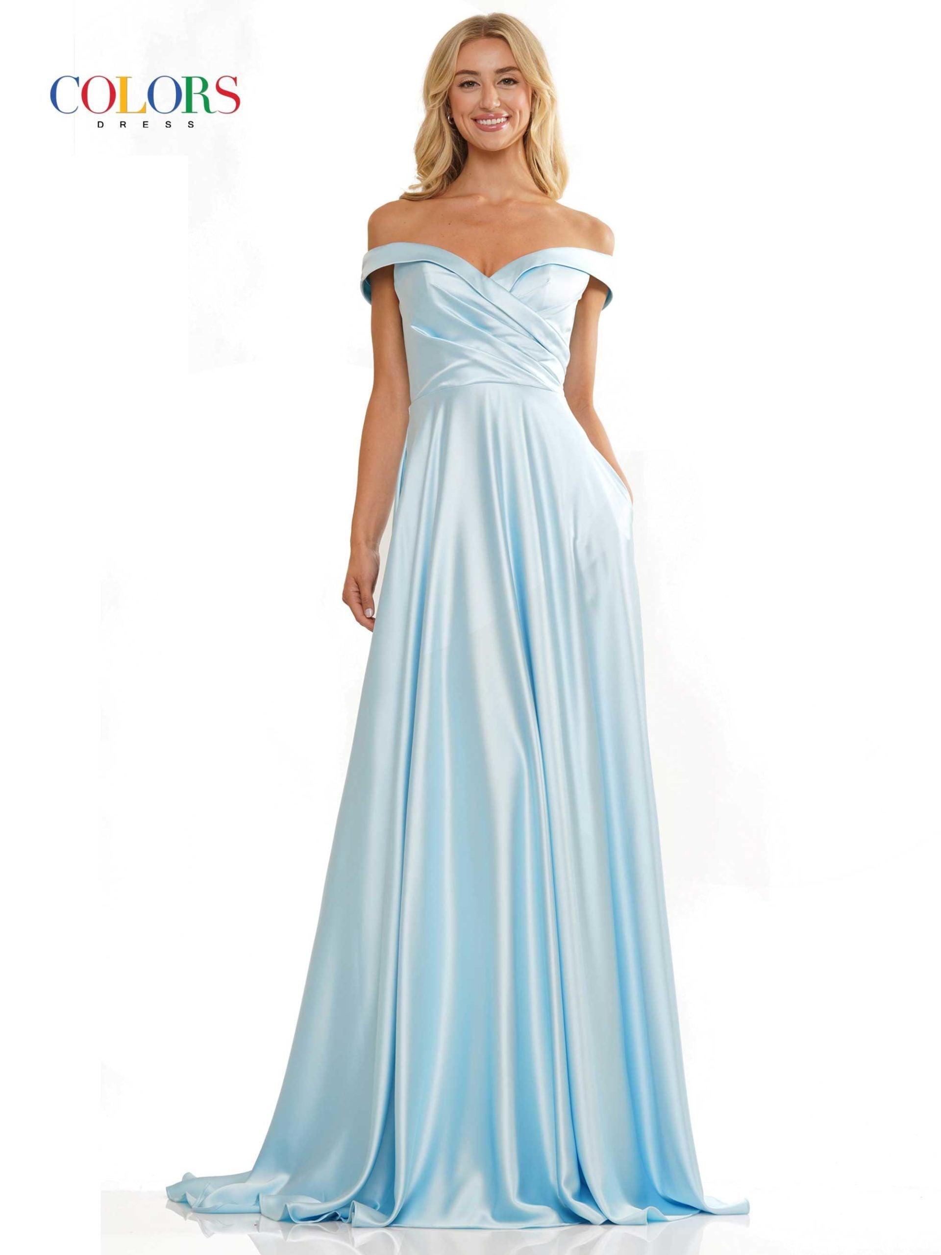 Light Blue Colors G1099 Colors Off Shoulder Long Prom Dress for $349.99