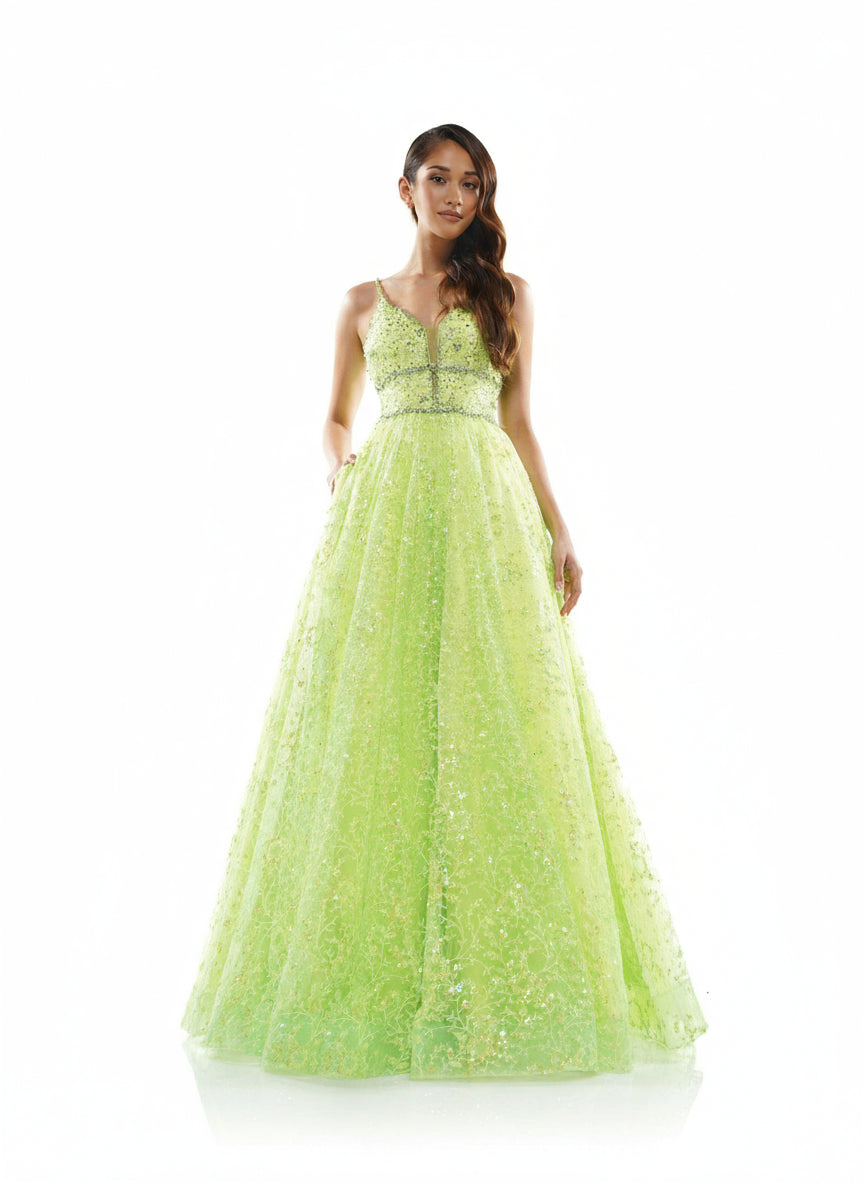 Colors Prom Long Formal Beaded Mesh Ball Gown 2288 - The Dress Outlet