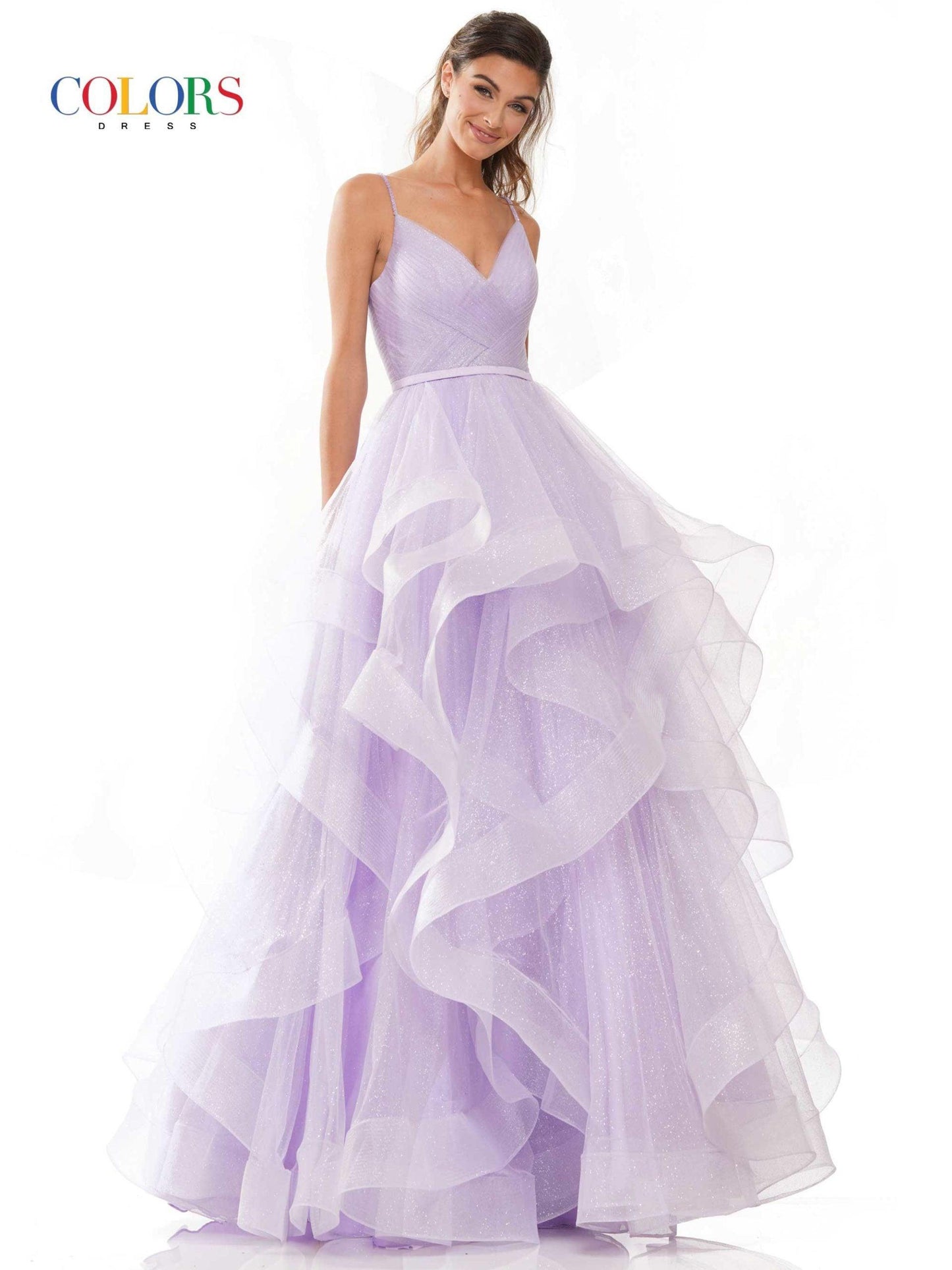 Colors Prom Long Formal Glitter Mesh Ball Gown 2381 - The Dress Outlet