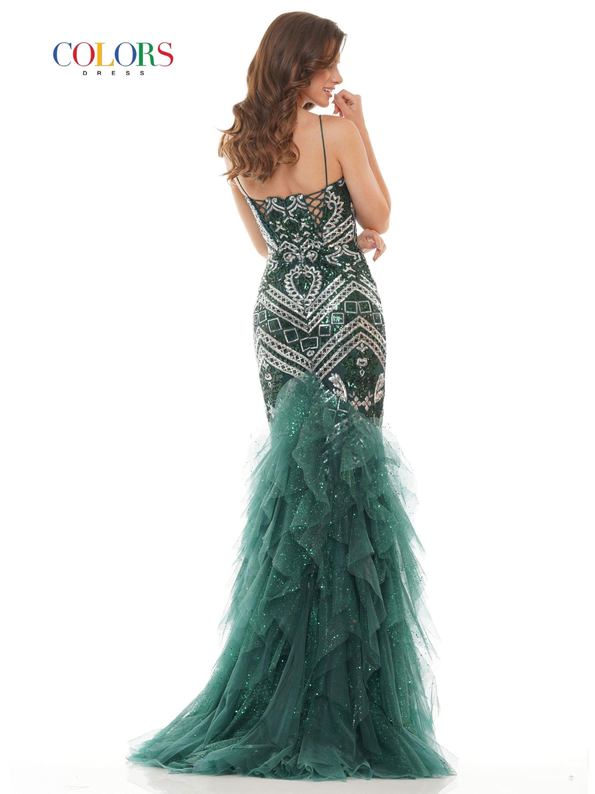 Colors 2738 Colors Prom Long Formal Glitter Mesh Dress