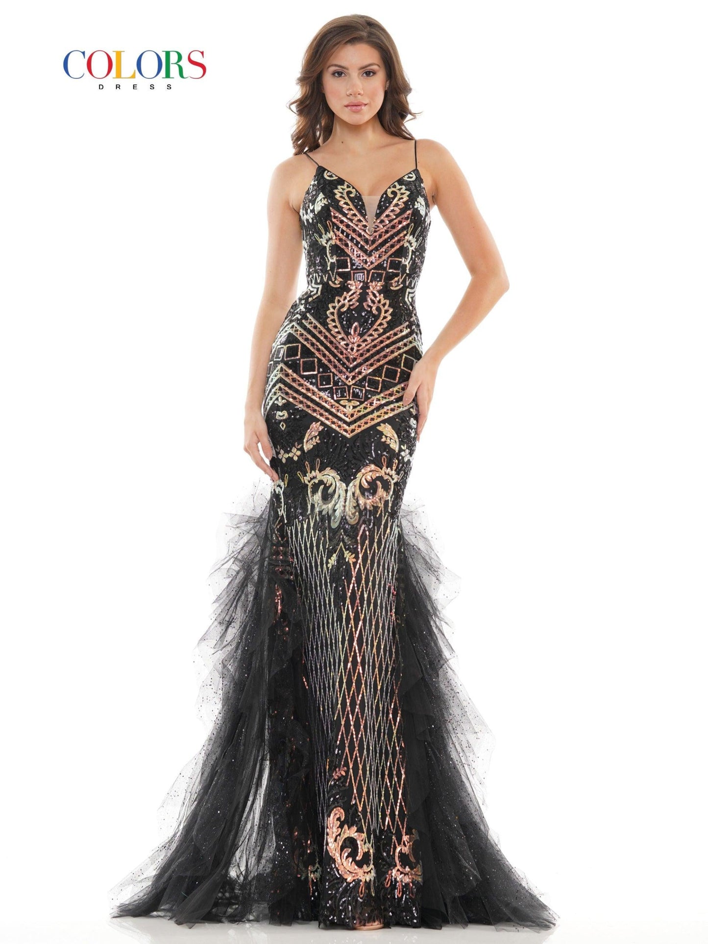 Colors Prom Long Formal Glitter Mesh Dress 2738 - The Dress Outlet
