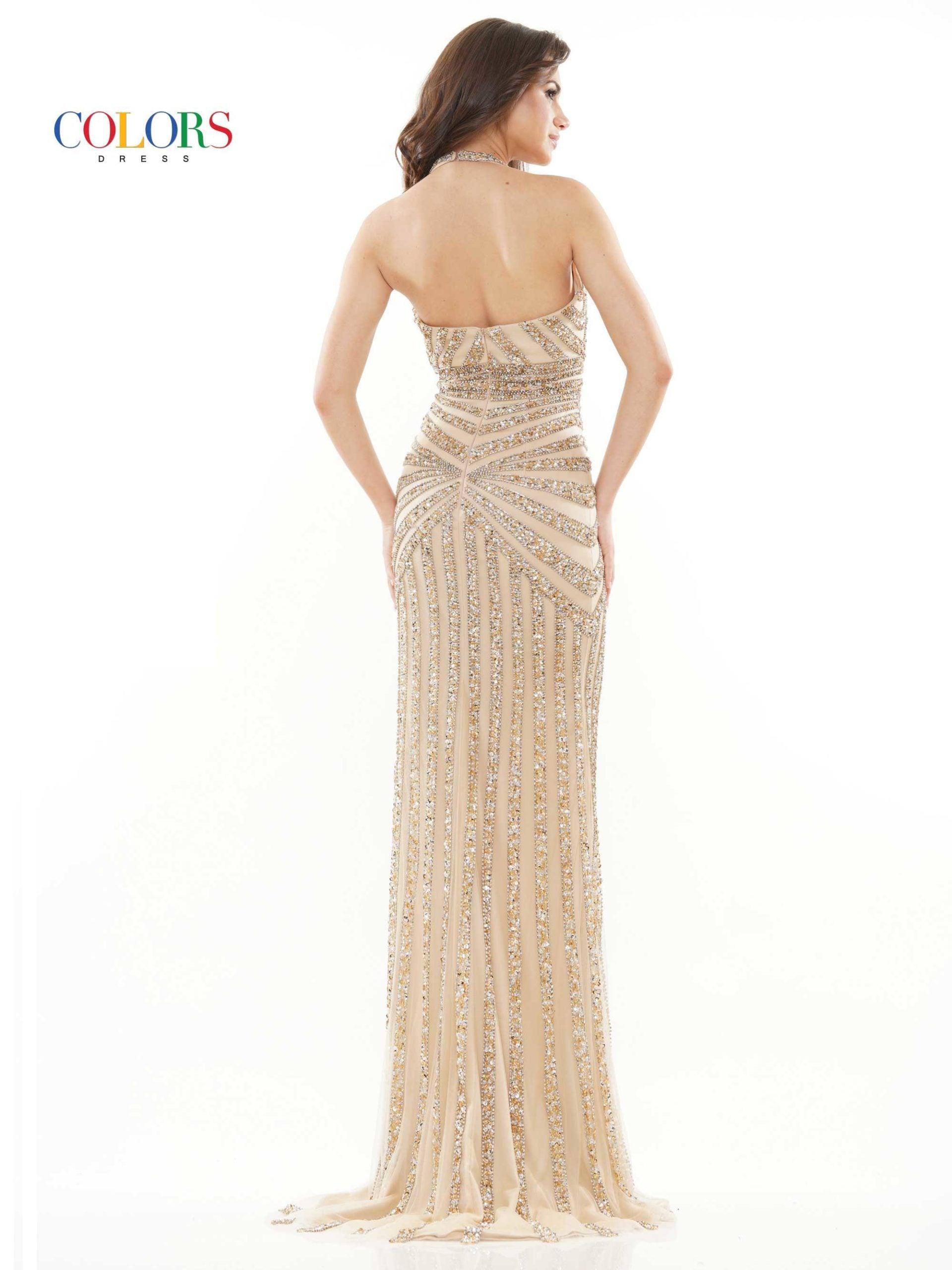 Colors 2704 Colors Prom Long Halter Beaded Prom Dress