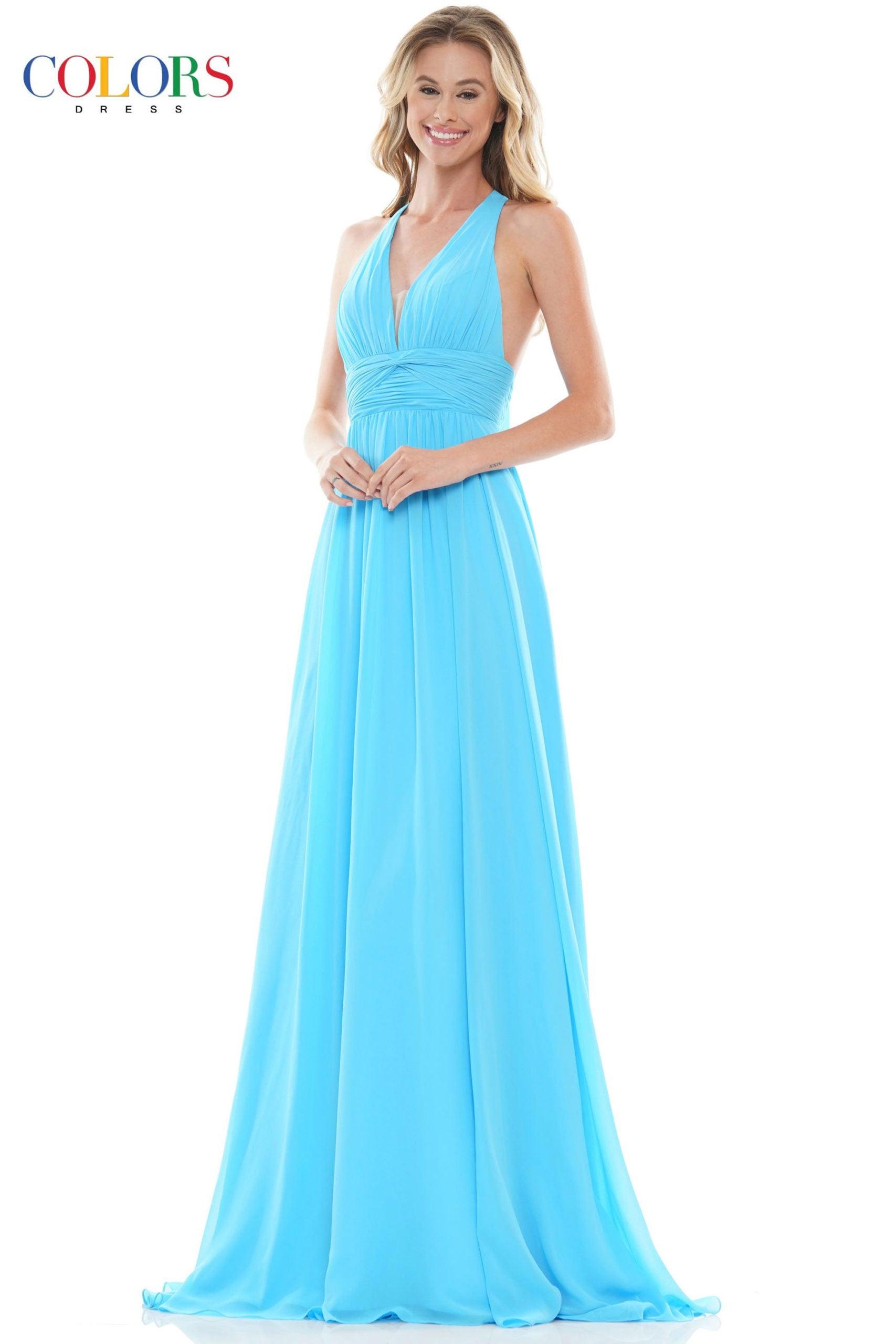 Colors Prom Long Halter Chiffon Formal Dress 2734 - The Dress Outlet
