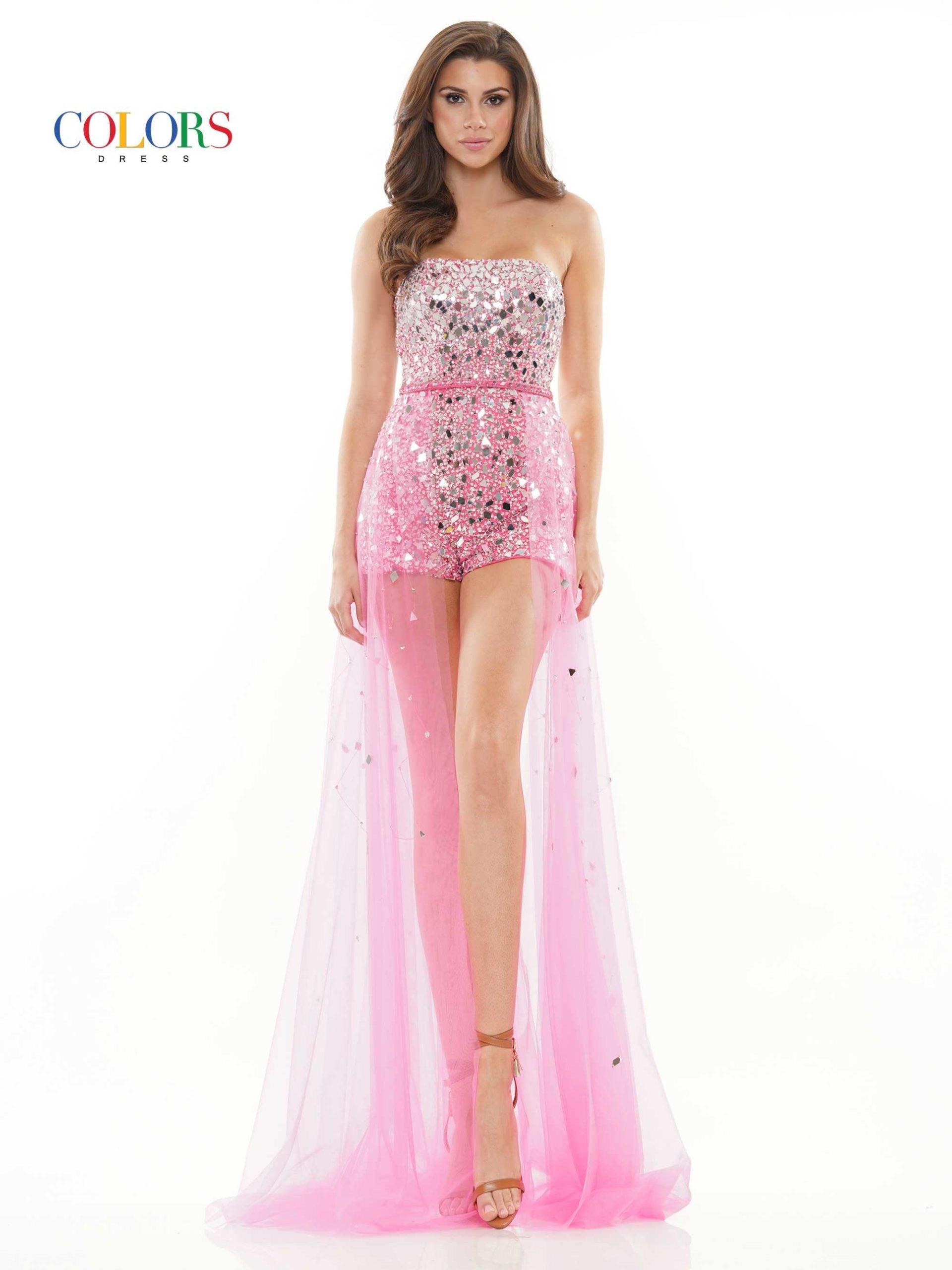 Colors 2445 Colors Prom Short Romper Tulle Skirt Overlay