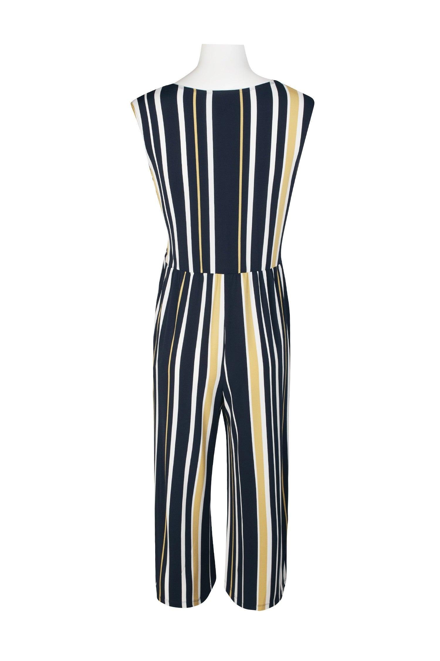 Connected Apparel Cap Sleeve Stripe Print Jumpsuit - The Dress Outlet