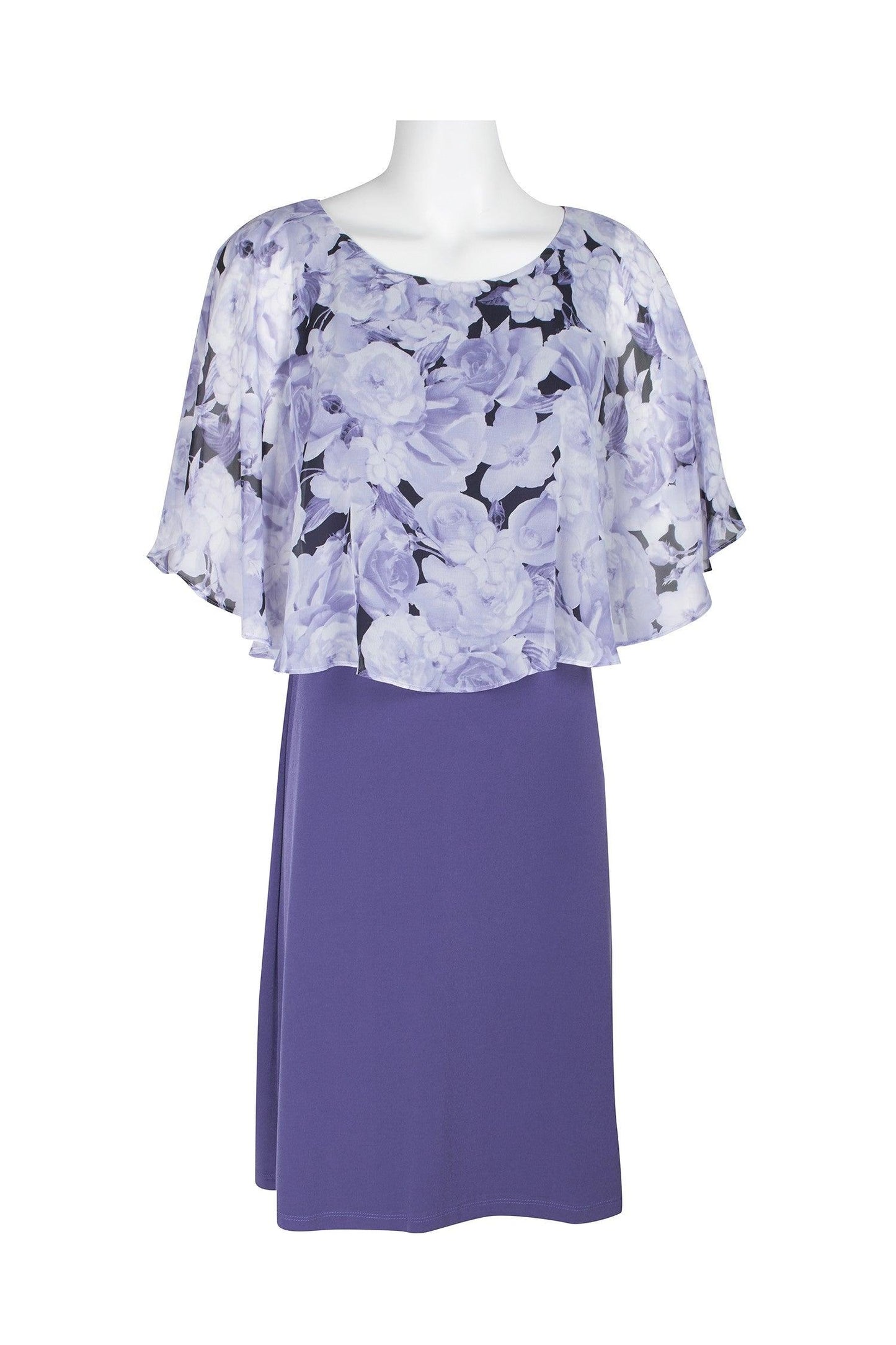 Connected Apparel Floral Chiffon Short Cape Dress - The Dress Outlet