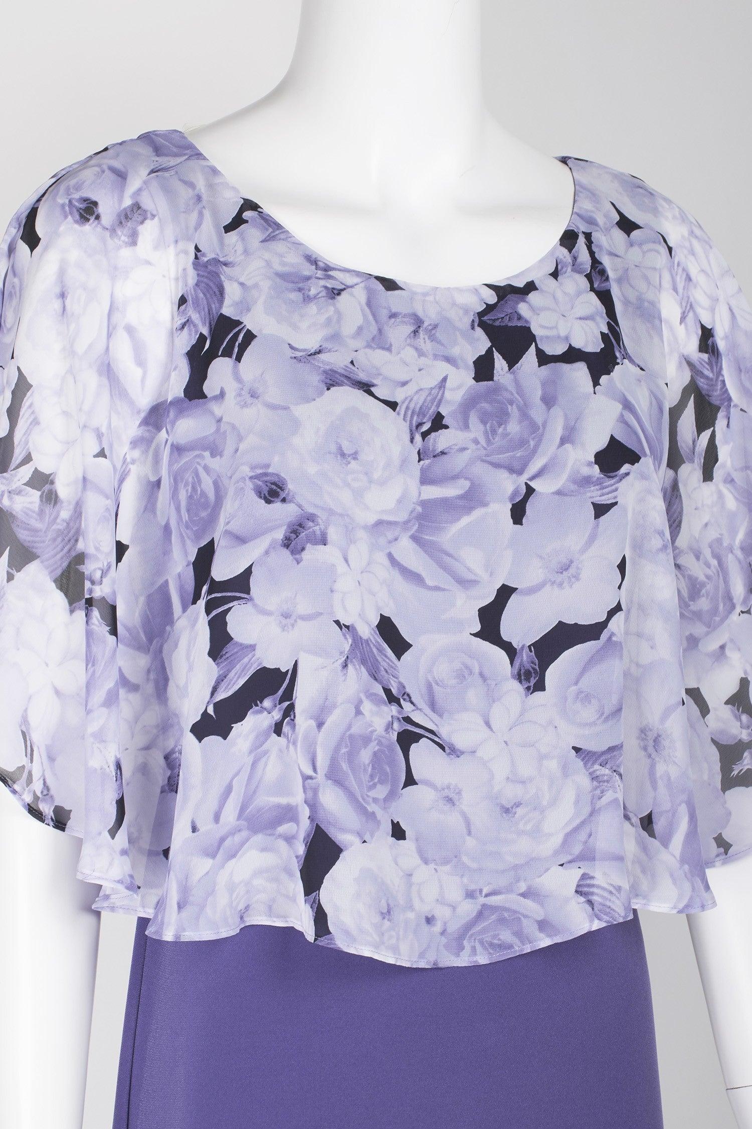 Connected Apparel Floral Chiffon Short Cape Dress