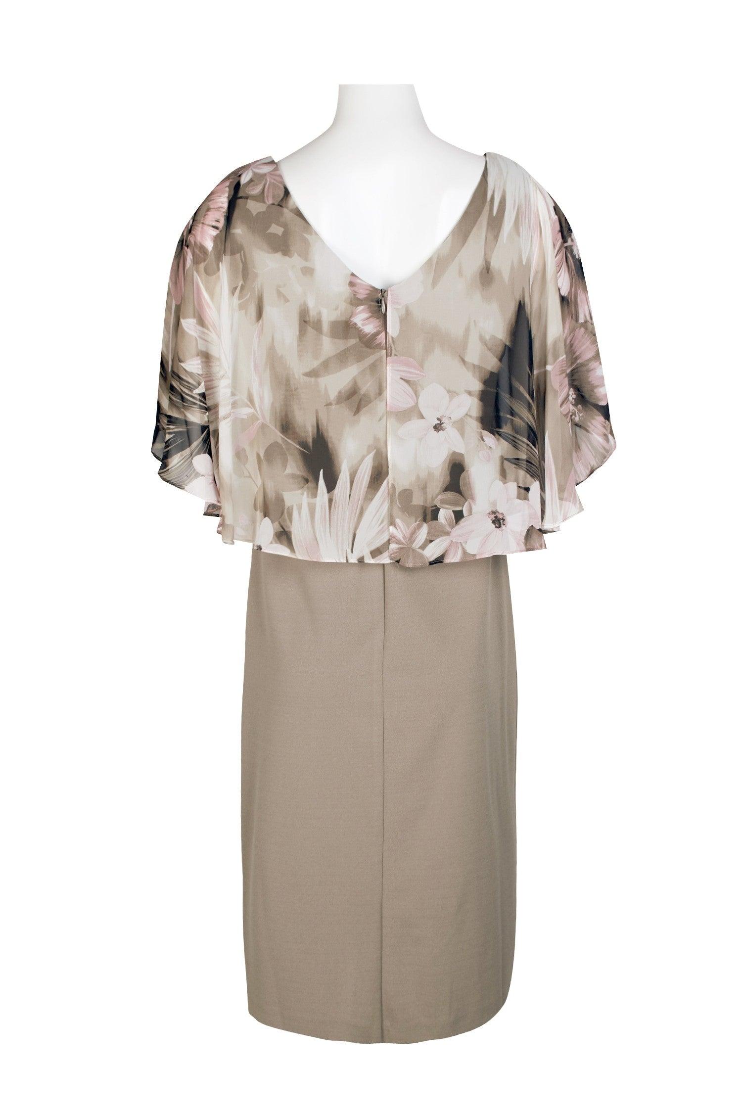Connected Apparel Floral Print Cape Sleeve Dress