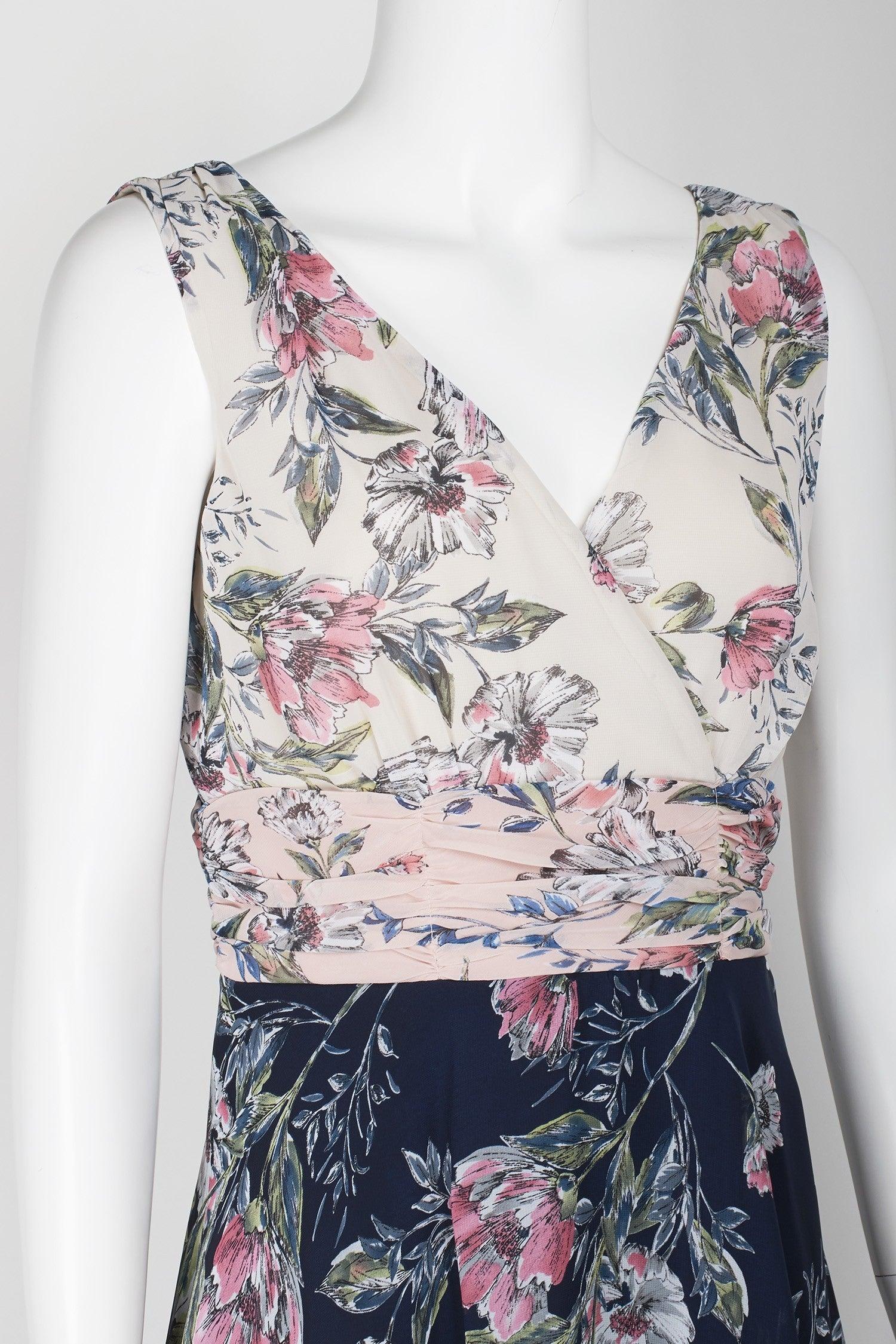 Connected Apparel Floral Print Chiffon Short Dress - The Dress Outlet