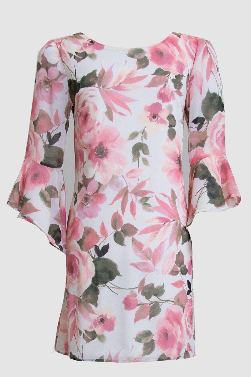 Connected Apparel 3/4 Sleeve Floral Short Dress - The Dress Outlet