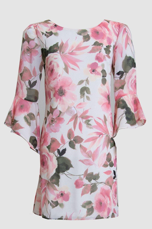 Connected Apparel Long Sleeve Floral Short Dress