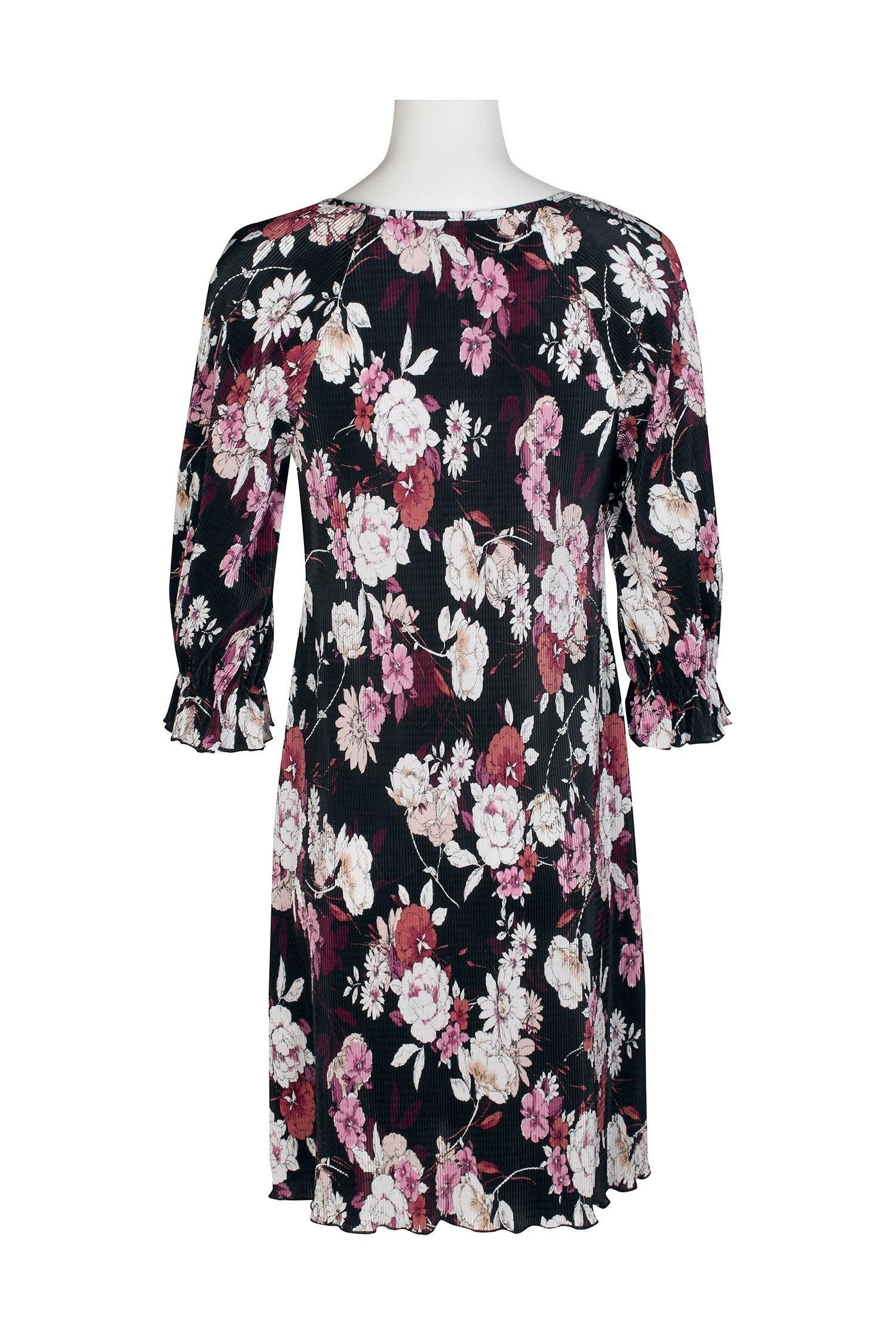 Connected Apparel Short 3/4 Sleeve Floral Dress