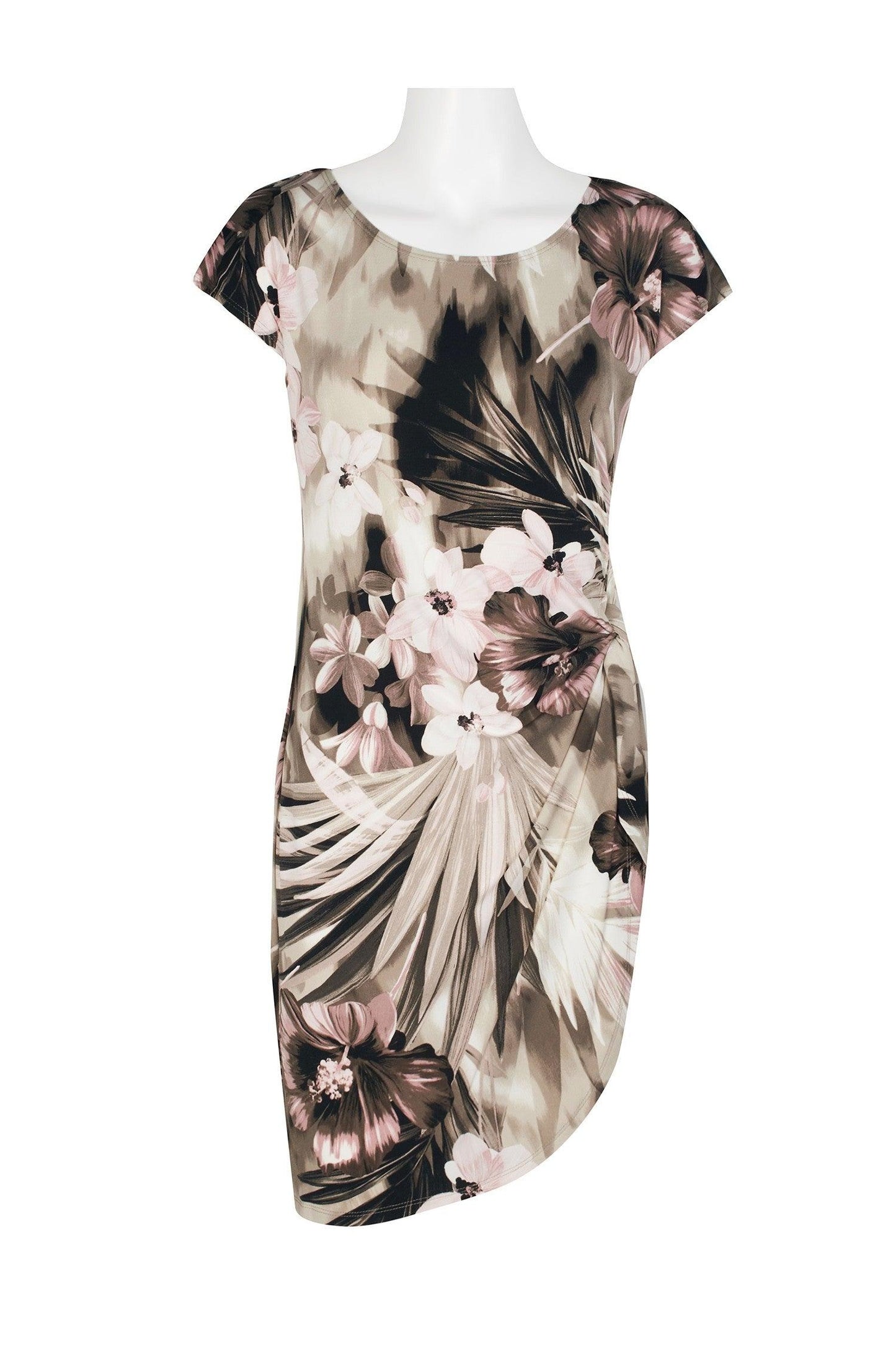 Connected Apparel Short Cap Sleeve Floral Dress - The Dress Outlet