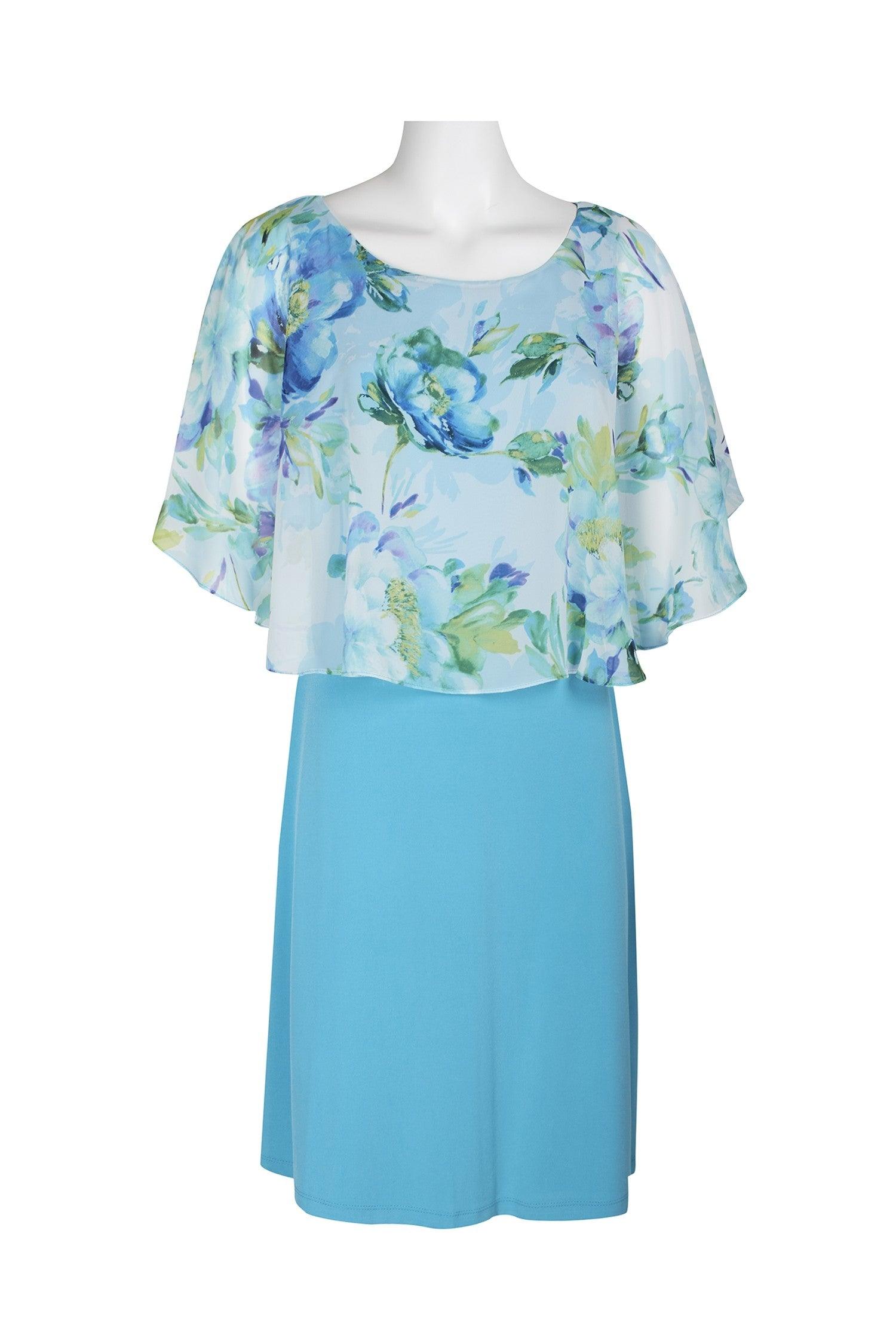 Connected Apparel Short Floral Chiffon Cape Dress - The Dress Outlet