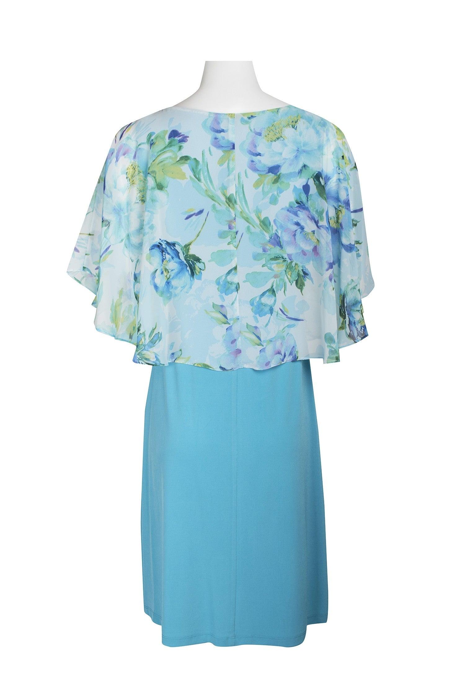 Connected Apparel Short Floral Chiffon Cape Dress - The Dress Outlet