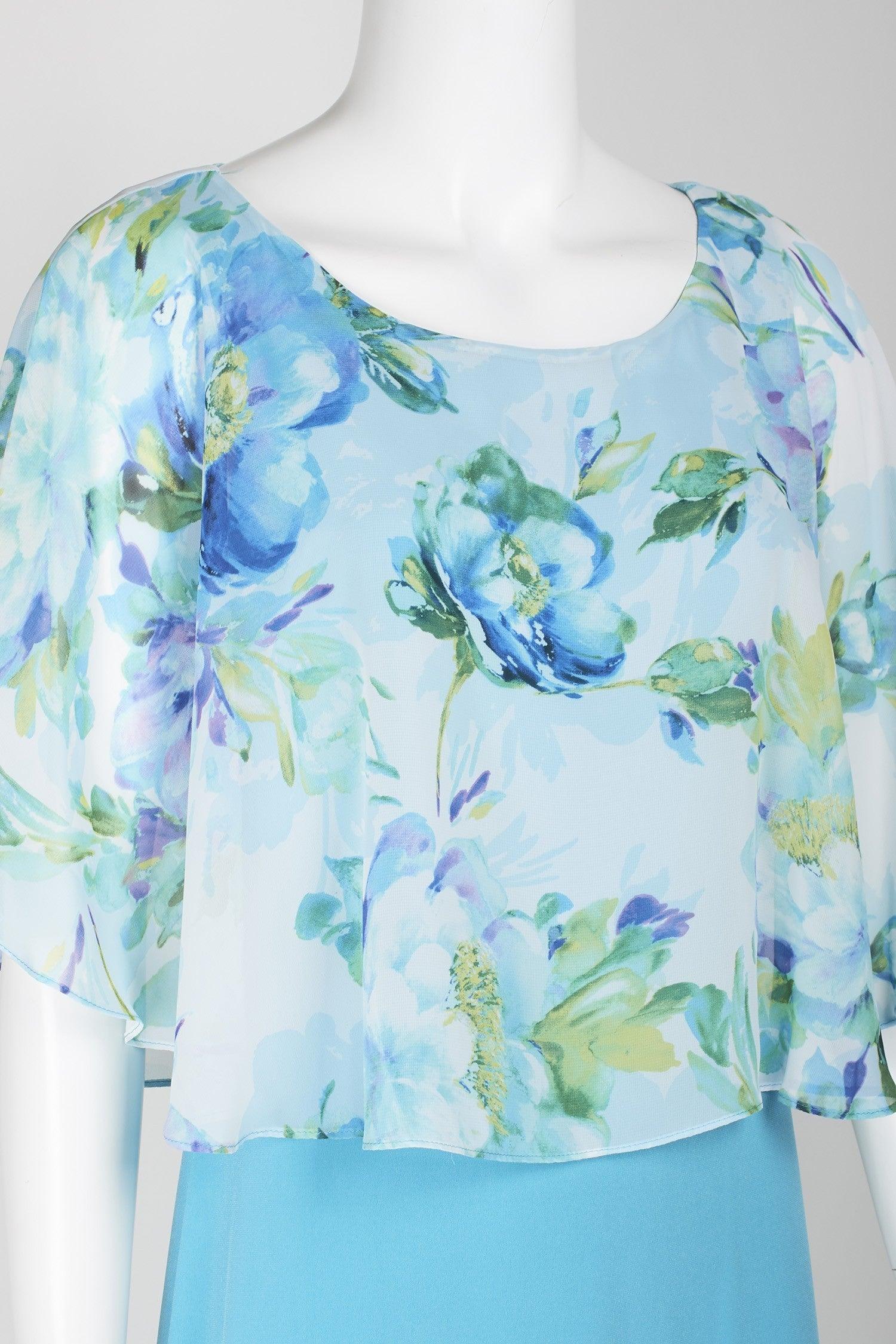 Connected Apparel Short Floral Chiffon Cape Dress - The Dress Outlet