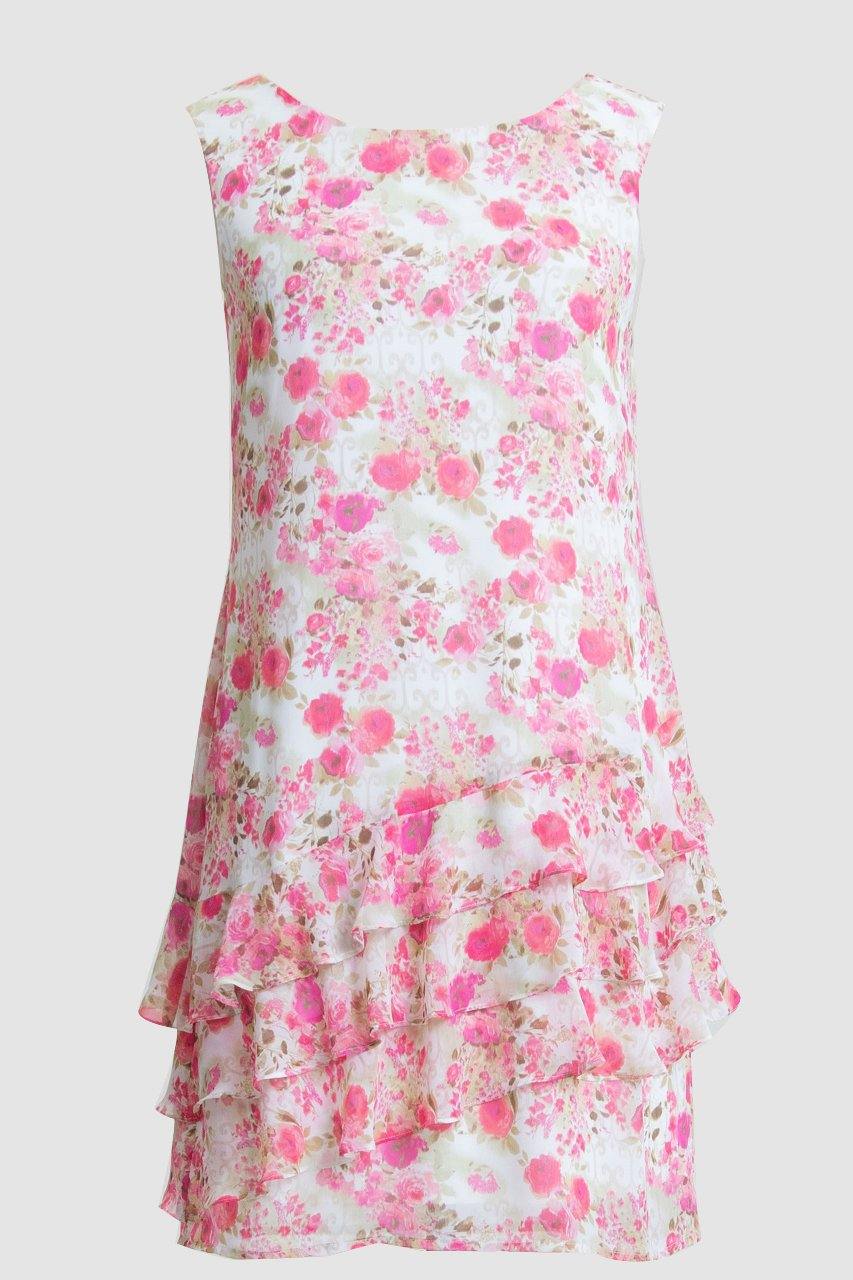 Connected Apparel Short Floral Print Tiered Dress - The Dress Outlet