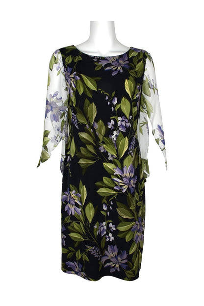 Connected Apparel Short 3/4 Sleeve Floral Dress - The Dress Outlet