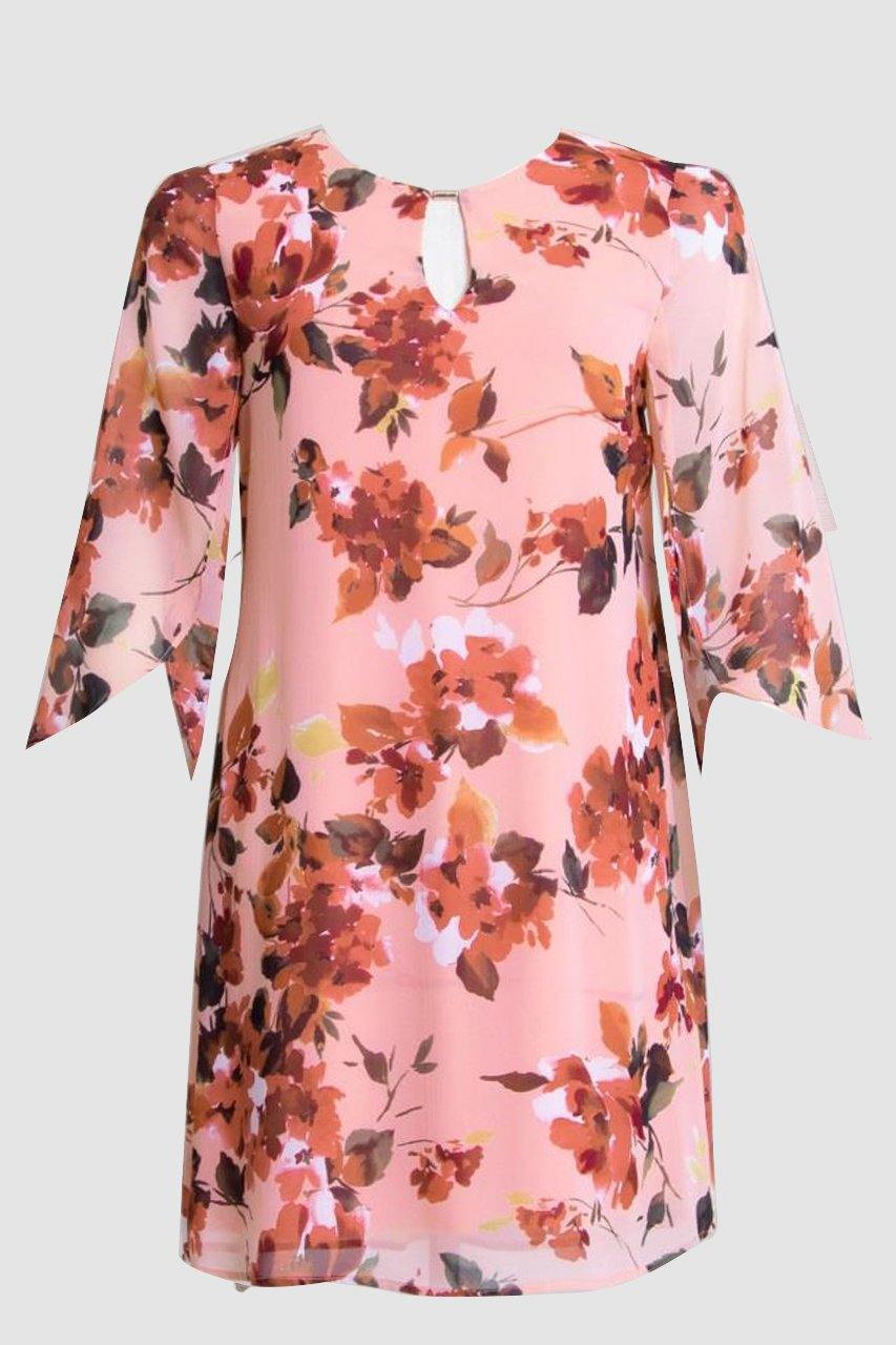 Connected Apparel Short 3/4 Sleeves Floral Dress - The Dress Outlet