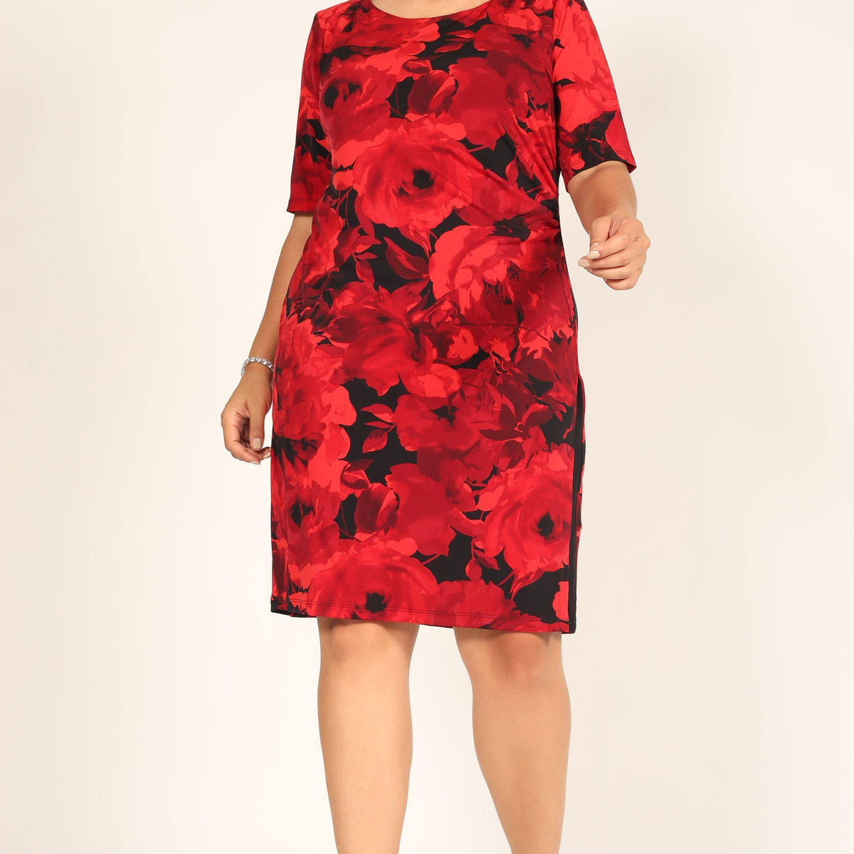 Connected Apparel Short Plus Size Floral Print Dress
