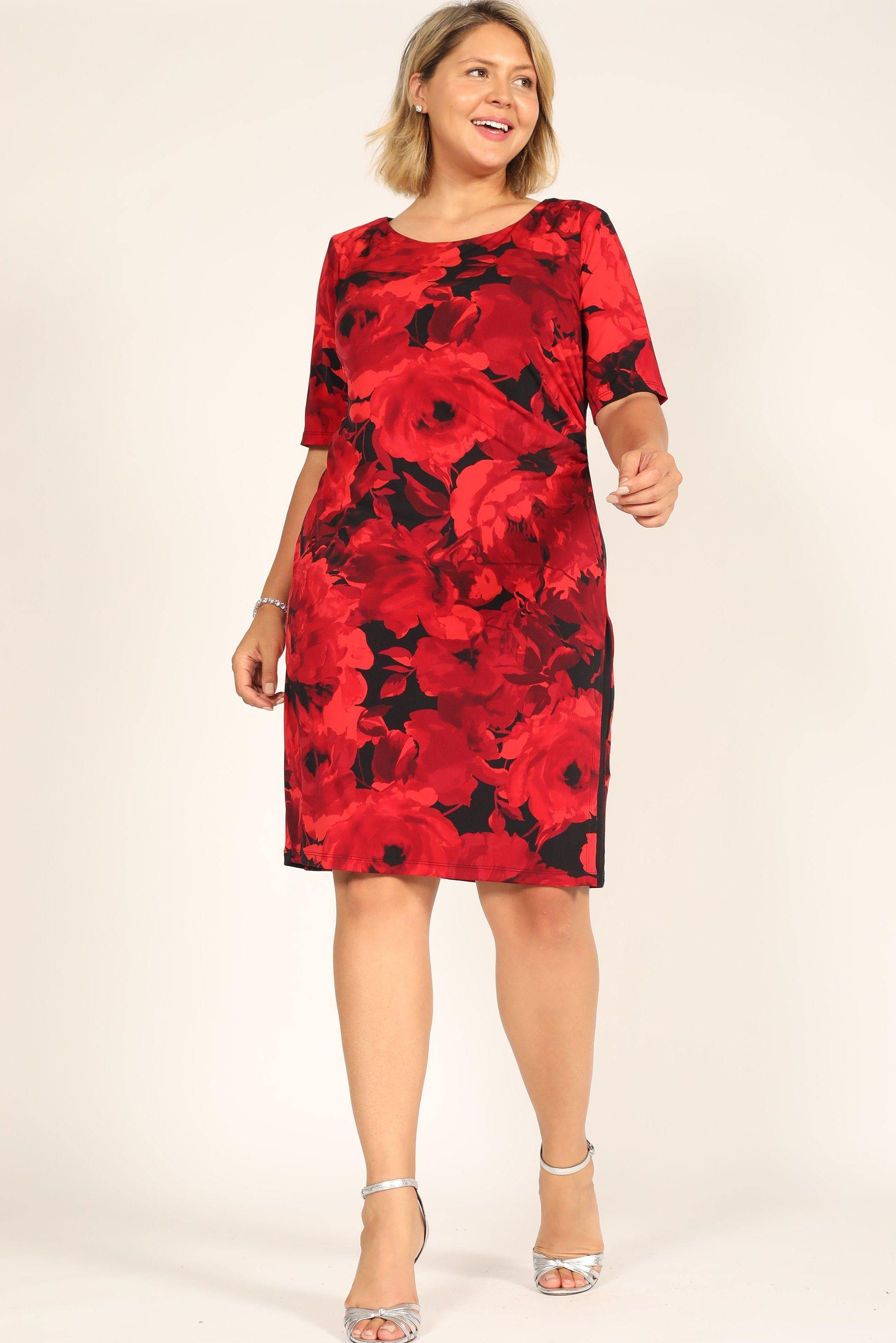 Connected Apparel Short Plus Size Floral Print Dress - The Dress Outlet