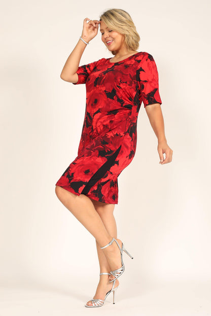 Connected Apparel Short Plus Size Floral Print Dress - The Dress Outlet