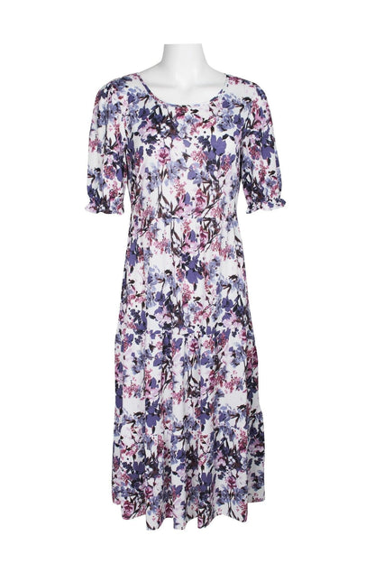 Connected Apparel Short Sleeve Floral Print Dress Sale - The Dress Outlet