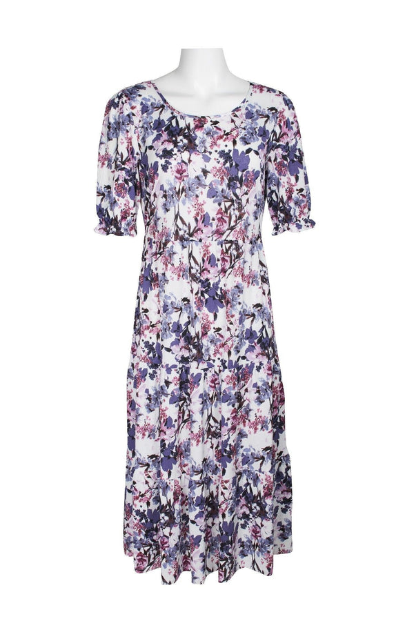 Connected Apparel Short Sleeve Floral Print Dress Sale