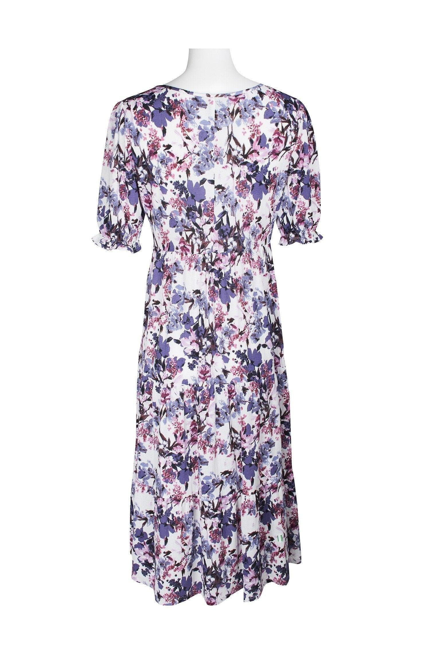Connected Apparel Short Sleeve Floral Print Dress Sale - The Dress Outlet